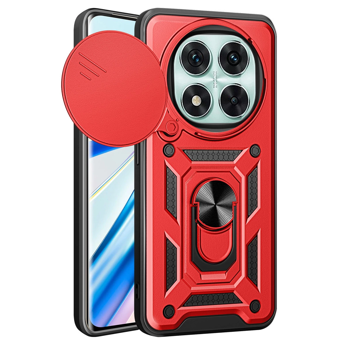 NEWFACE Xiaomi Redmi Note 14 Pro 5G Uyumlu Pars Lens Yüzüklü Silikon Telefon Kılıfı Kırmızı