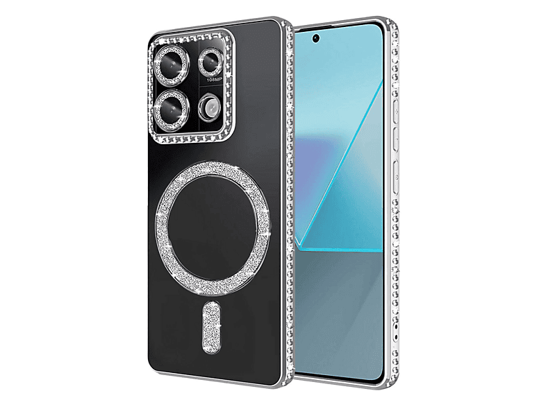 NEWFACE Xiaomi Redmi Note 13 Pro 4G Uyumlu Joke Simli Magneticsafe Telefon Kılıfı Gümüş