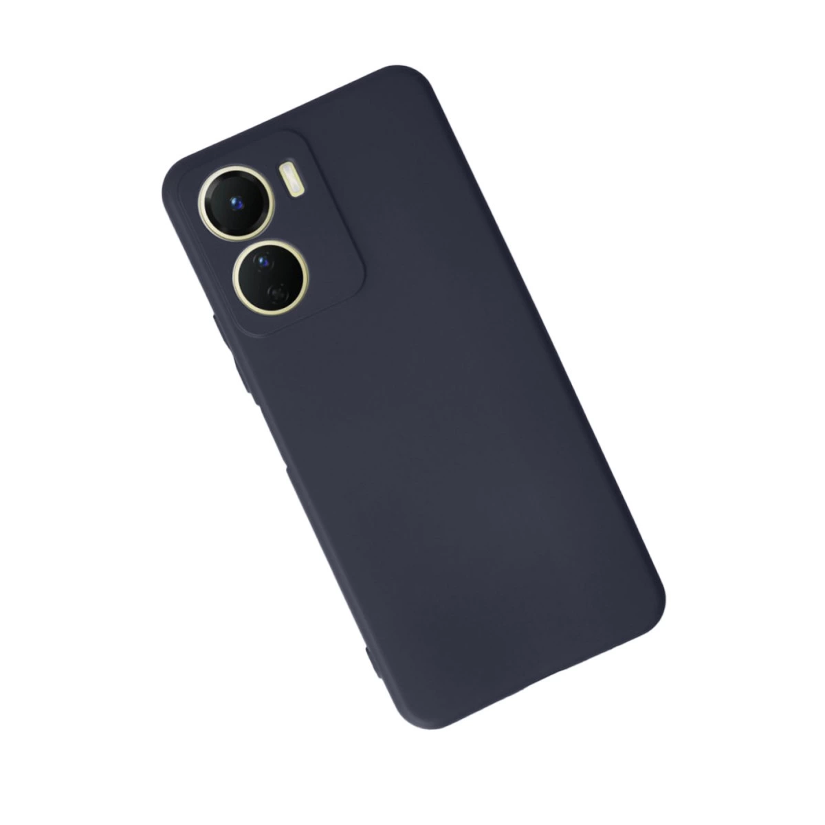 İki kamera lensli ve flaşlı lacivert telefon kılıfı.