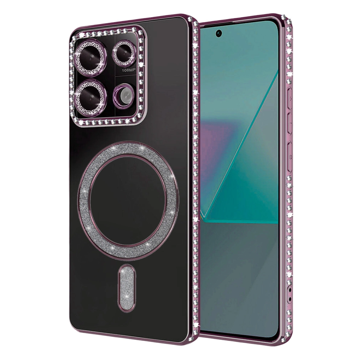 NEWFACE Xiaomi Redmi Note 13 Pro 4G Uyumlu Joke Simli Magneticsafe Telefon Kılıfı Pembe
