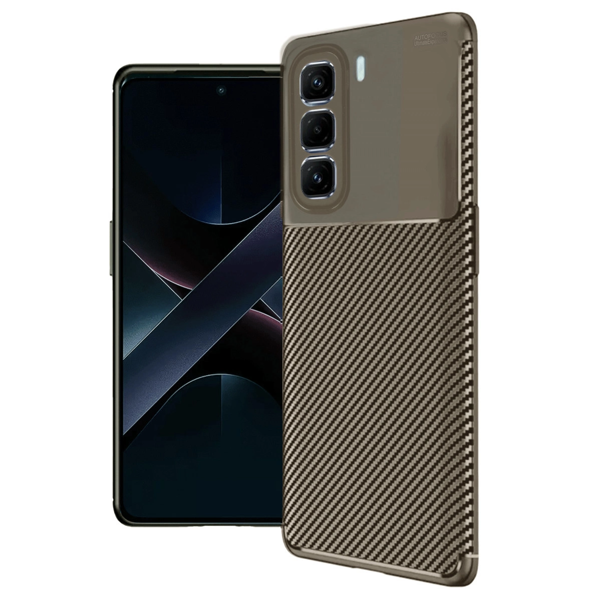NEWFACE Infinix Hot 50 4G Uyumlu Auto Focus Karbon Kapak Telefon Kılıfı Kahverengi