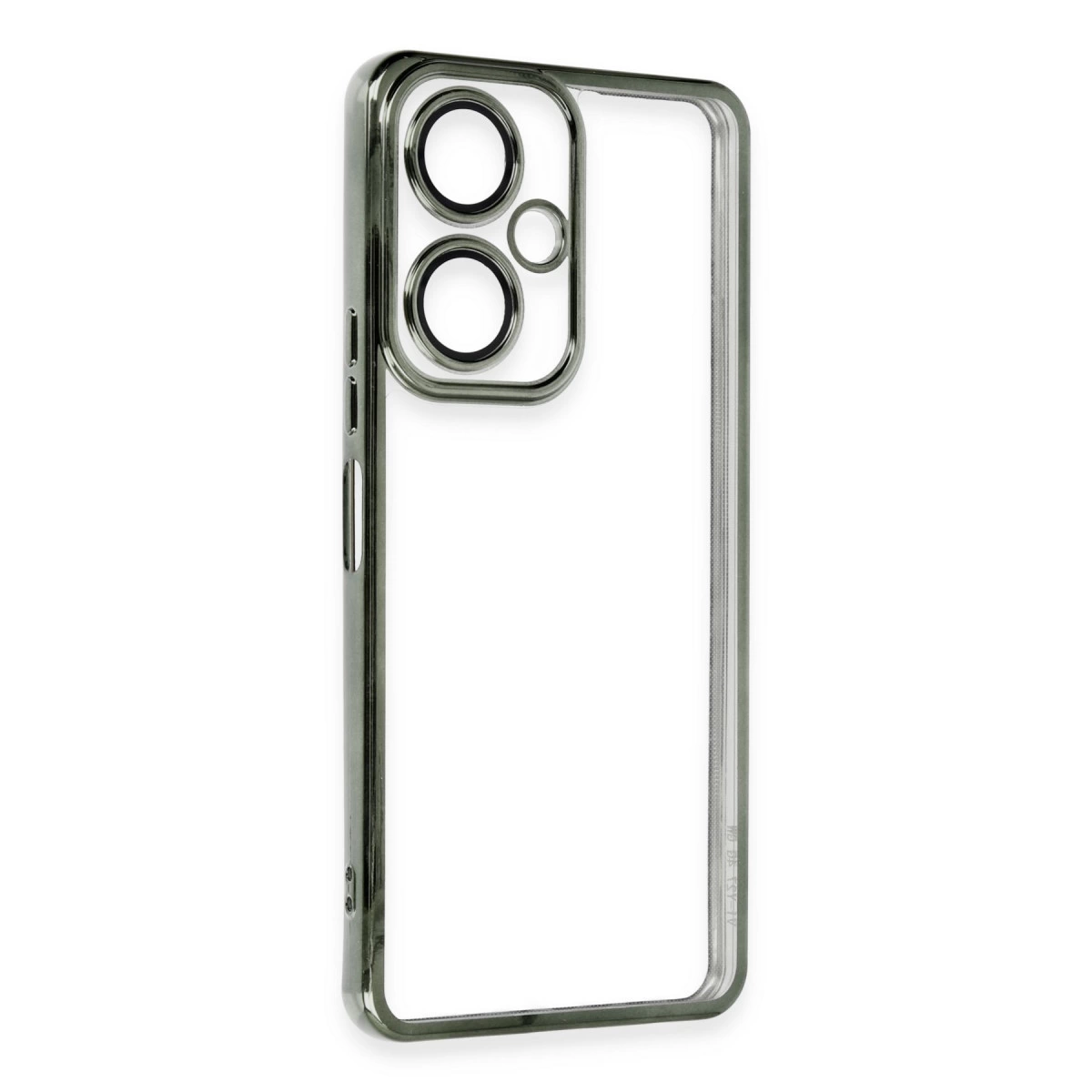 Metal çerçeveli ve üç kamera için kesimli şeffaf telefon kılıfı.
