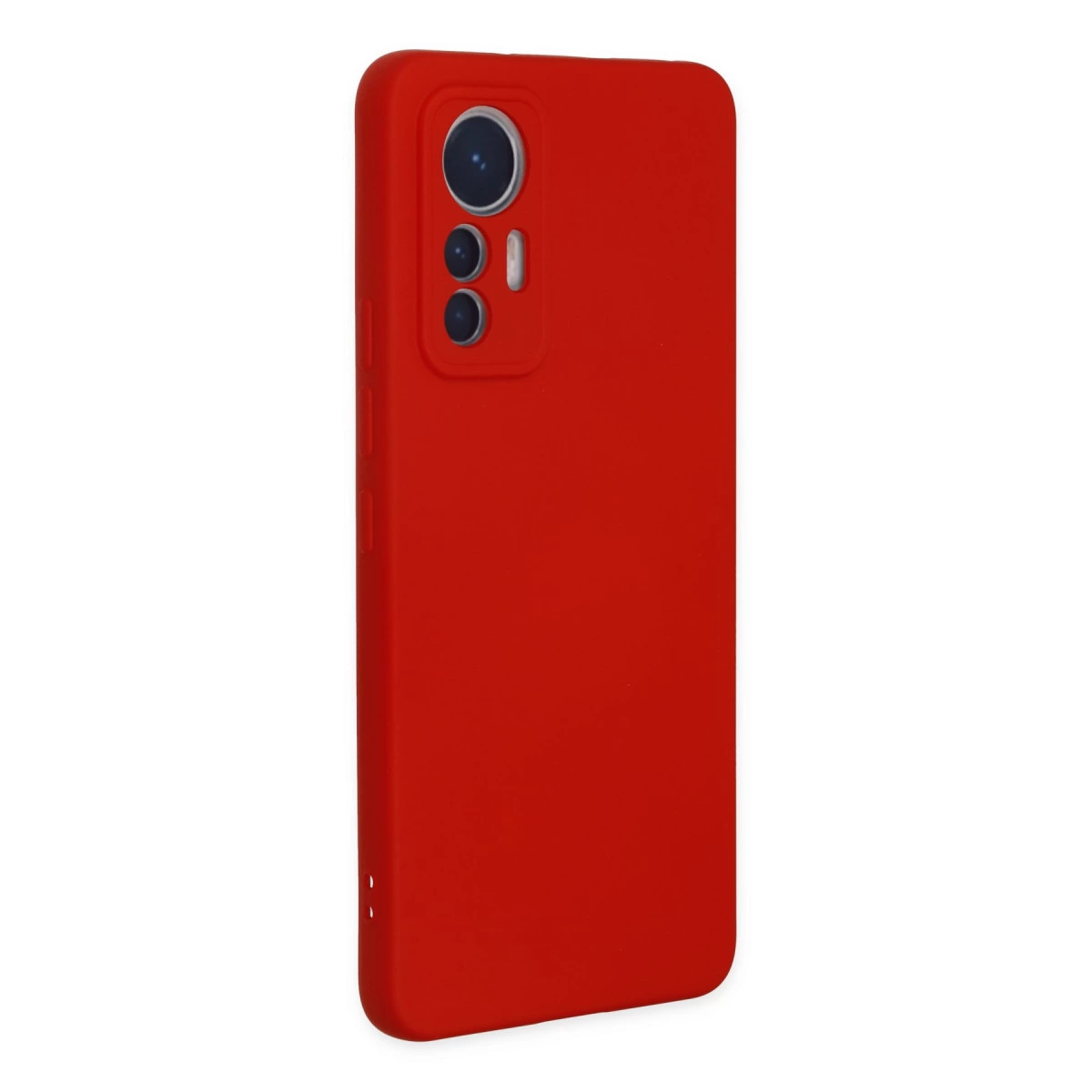 Arkada kamera modülü bulunan kırmızı telefon kılıfı.