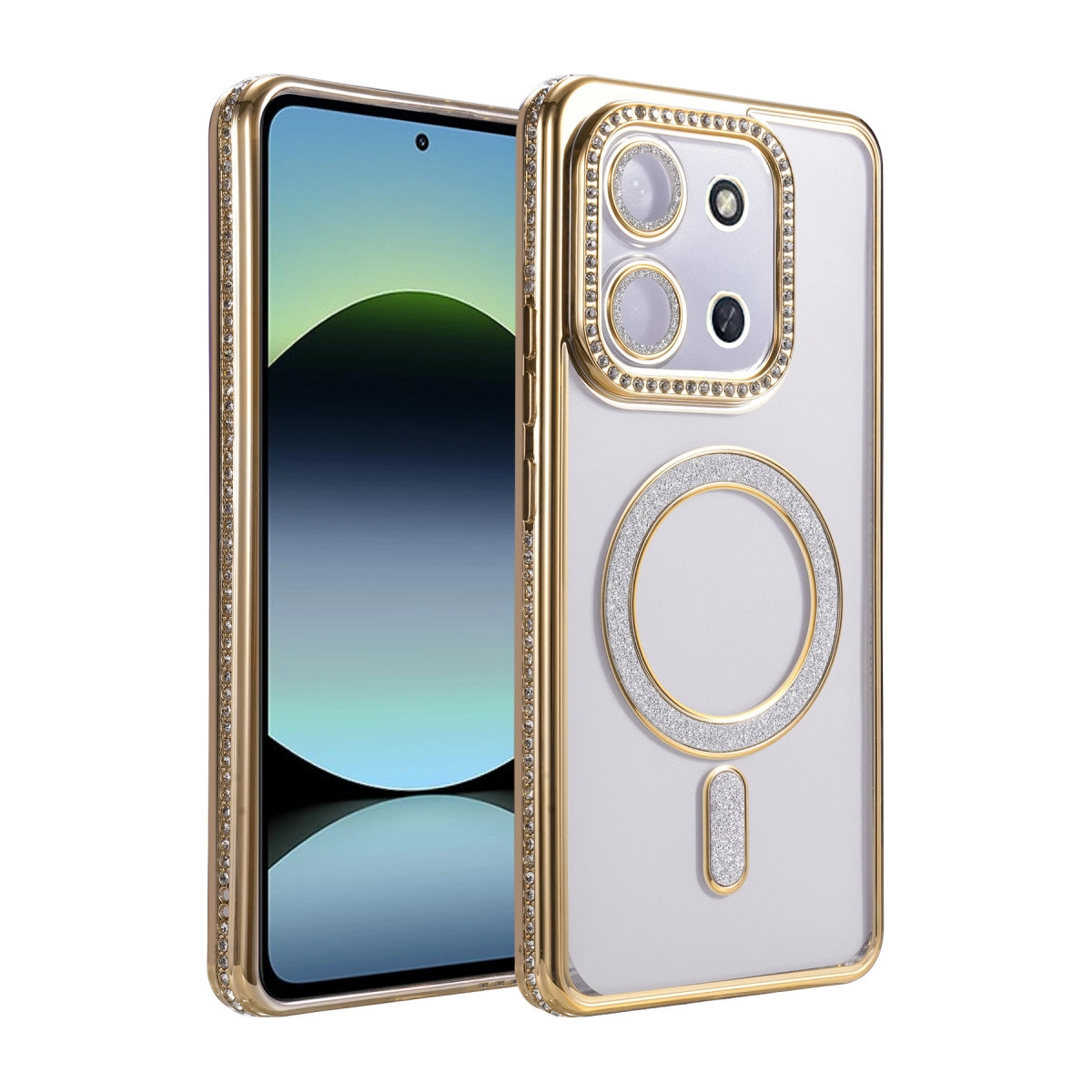 NEWFACE Xiaomi Redmi 15C 4G Uyumlu Joke Simli Magneticsafe Telefon Kılıfı Gold