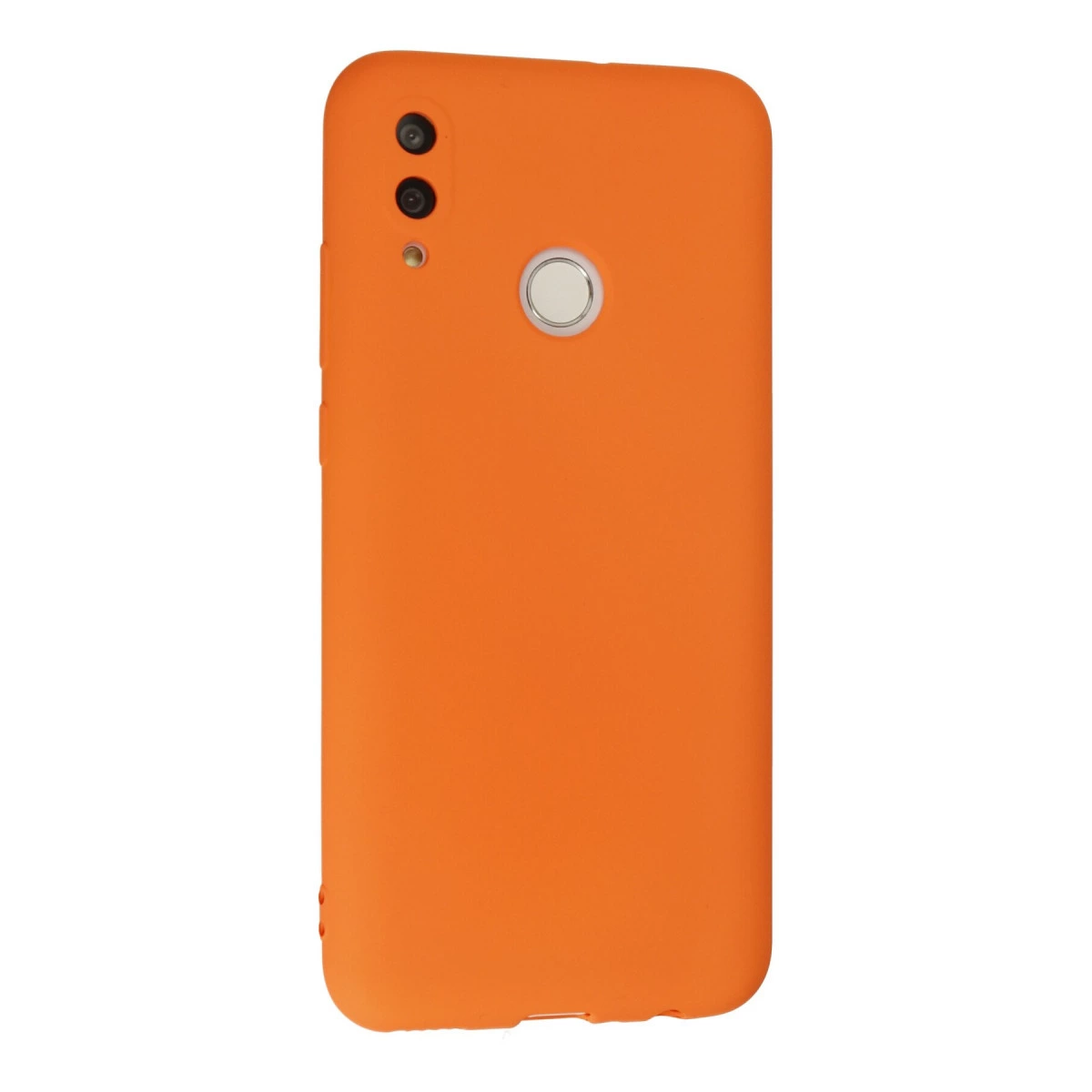 Çift kameralı ve parmak izi sensörlü turuncu telefon kılıfı.
