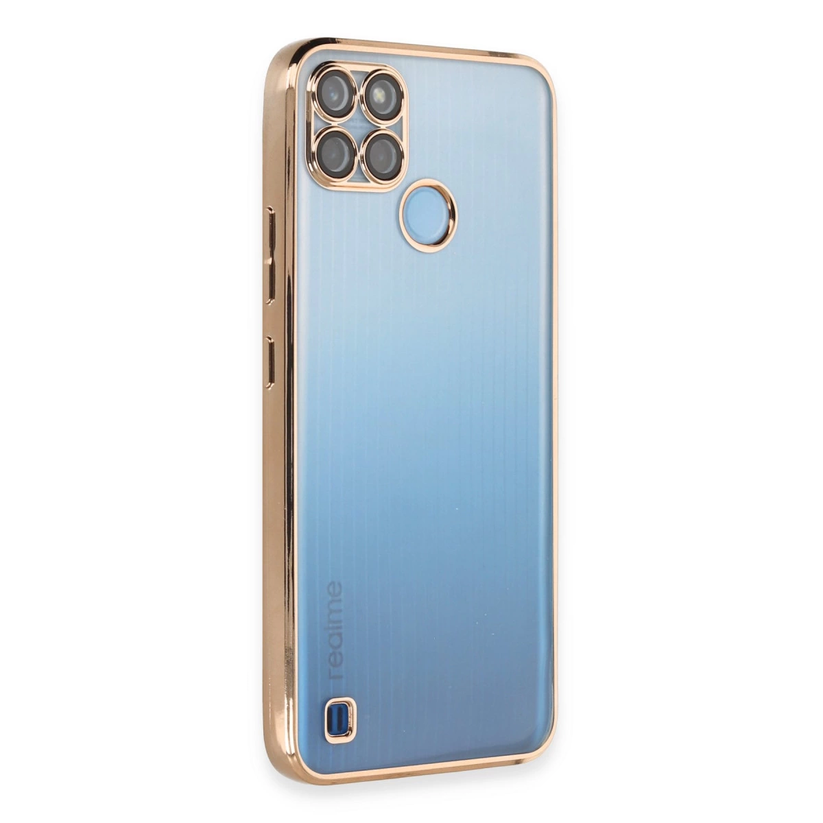 NEWFACE Realme C25Y Uyumlu Kamera Korumalı Lensli Silikon Telefon Kılıfı Gold