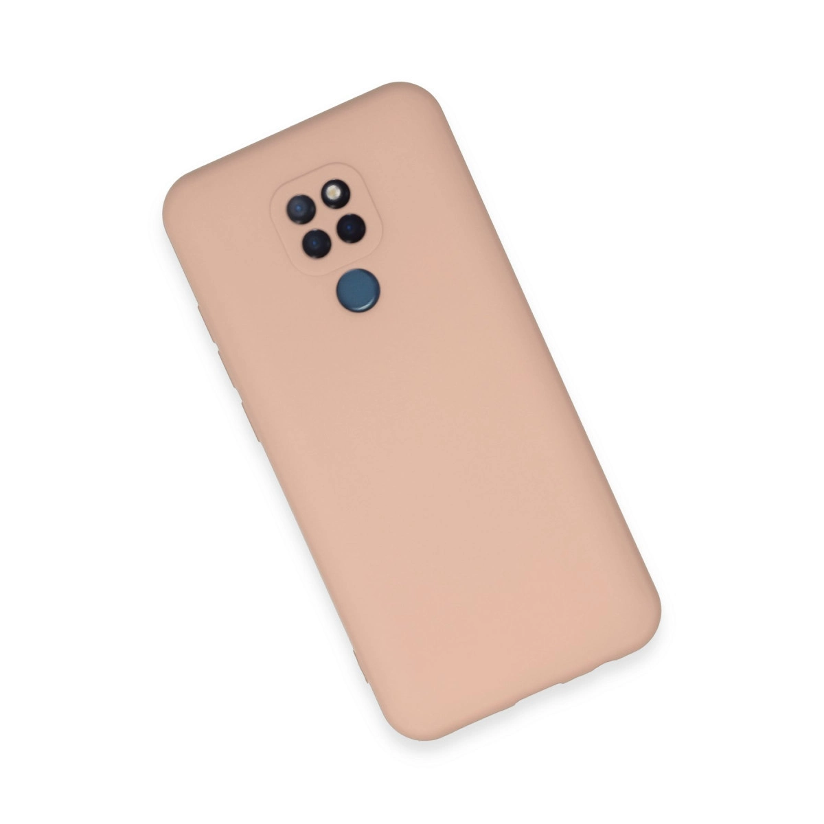 Kare kamera modülüne sahip şeftali rengi telefon kılıfı.