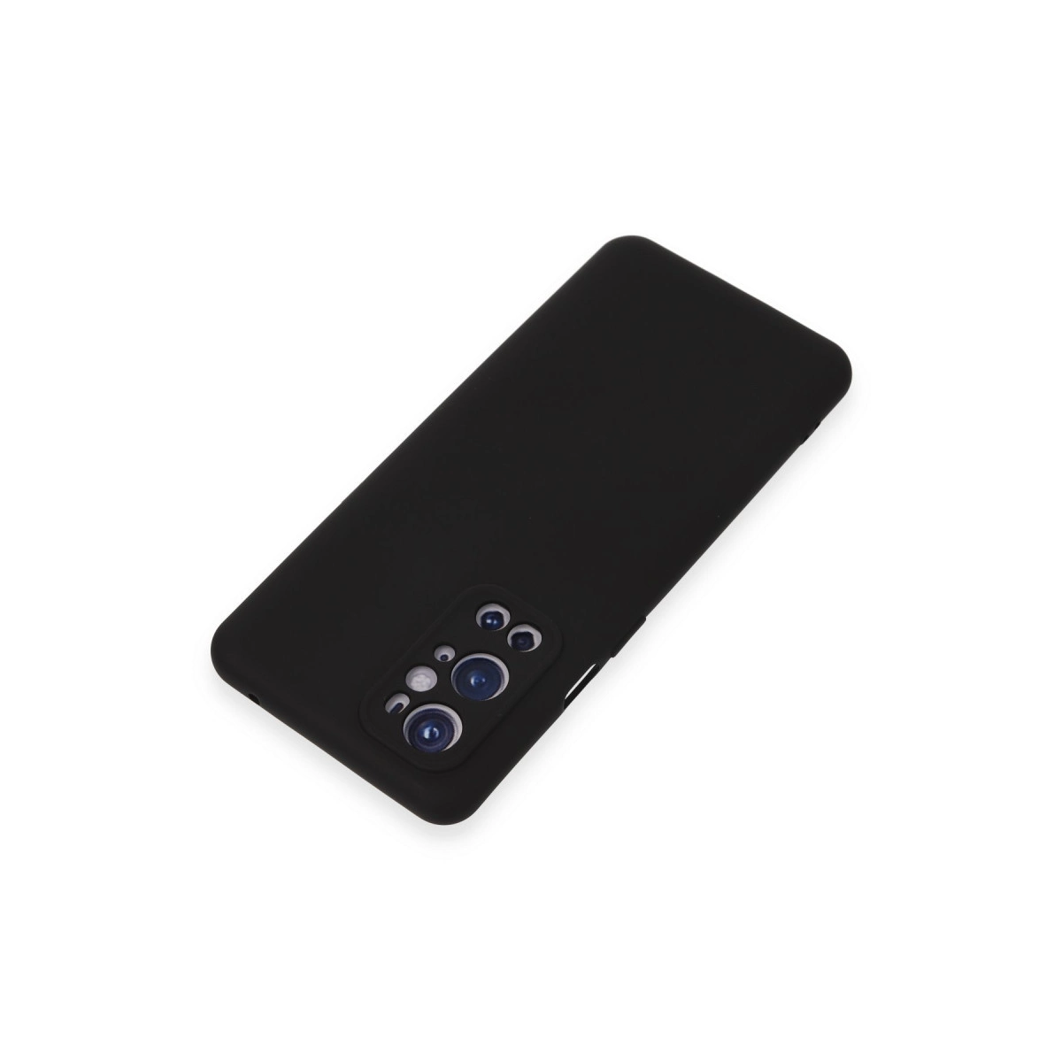 Beyaz arka plan üzerinde kamera lensli siyah telefon kılıfı.