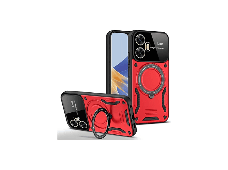 NEWFACE Realme C55 Uyumlu Joy Lens Standlı Kapak Telefon Kılıfı Kırmızı