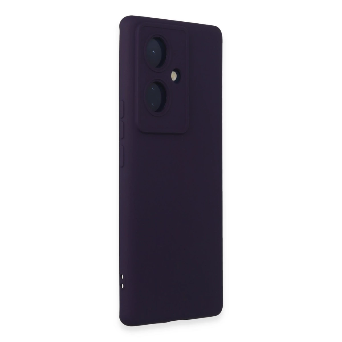 Kamera modüllü koyu mor telefon kılıfı.