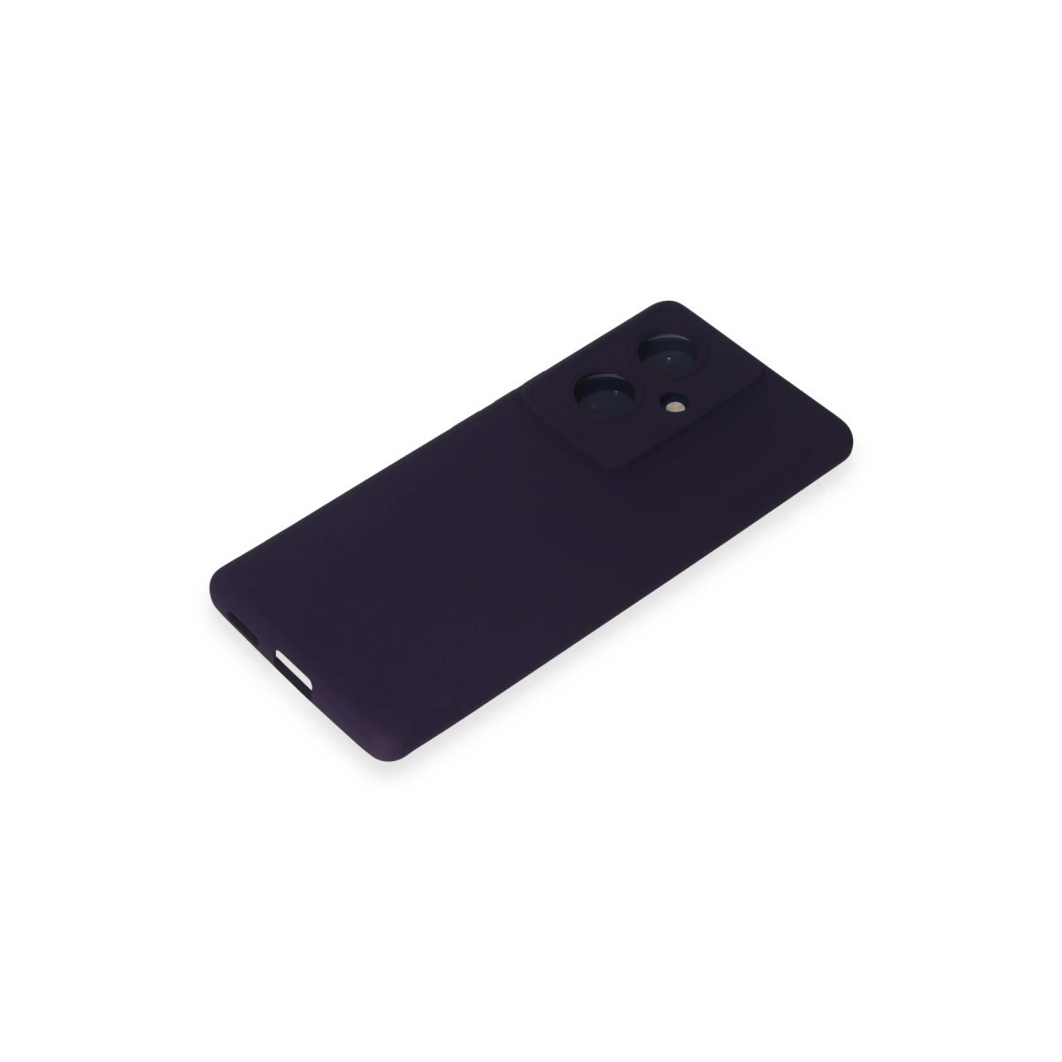Koyu mor telefon kılıfı, beyaz arka planda kamera modülüyle.