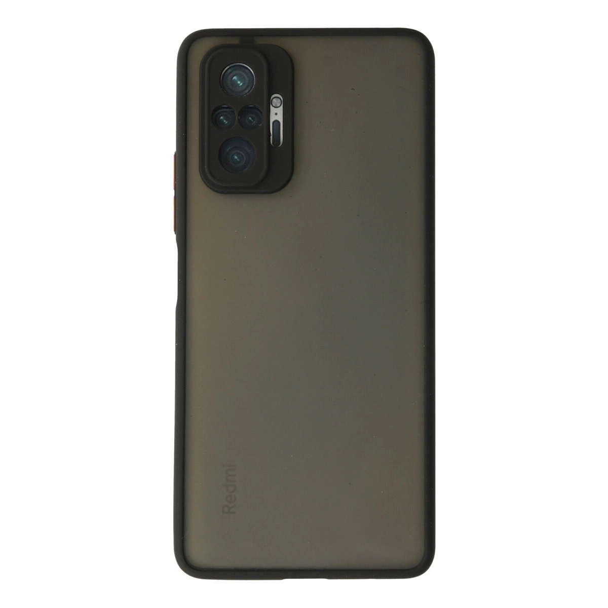 Dört kameralı ve kırmızı çerçeveli akıllı telefonun arkası.