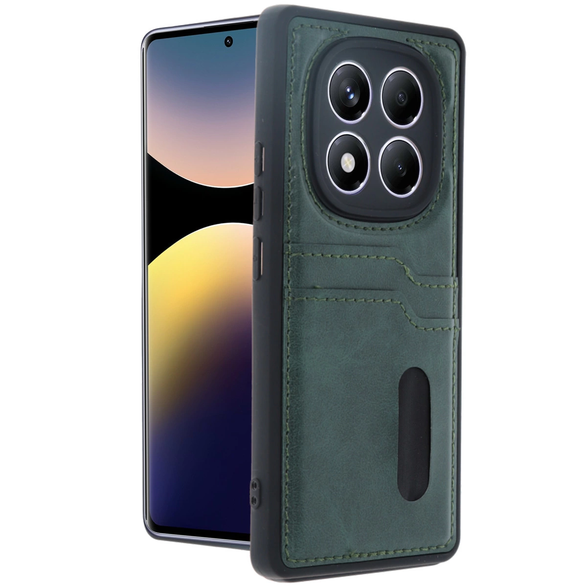 NEWFACE Xiaomi Redmi Note 14 Pro 5G Uyumlu Sara Kartvizitli Deri Telefon Kılıfı Koyu Yeşil