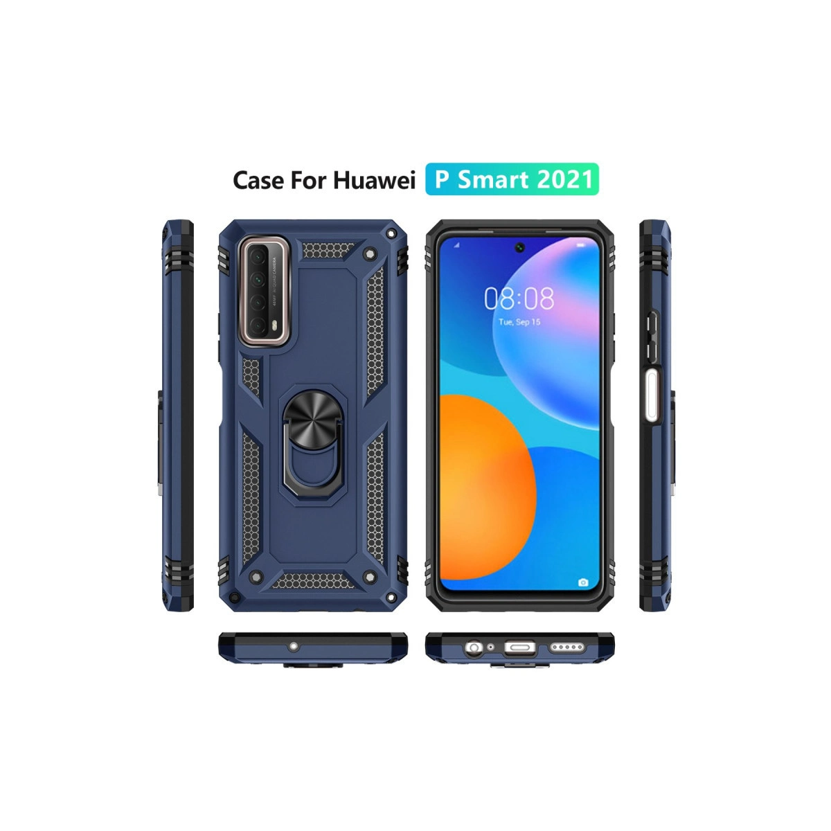 Huawei P Smart 2021 için halka tutuculu mavi telefon kılıfı.