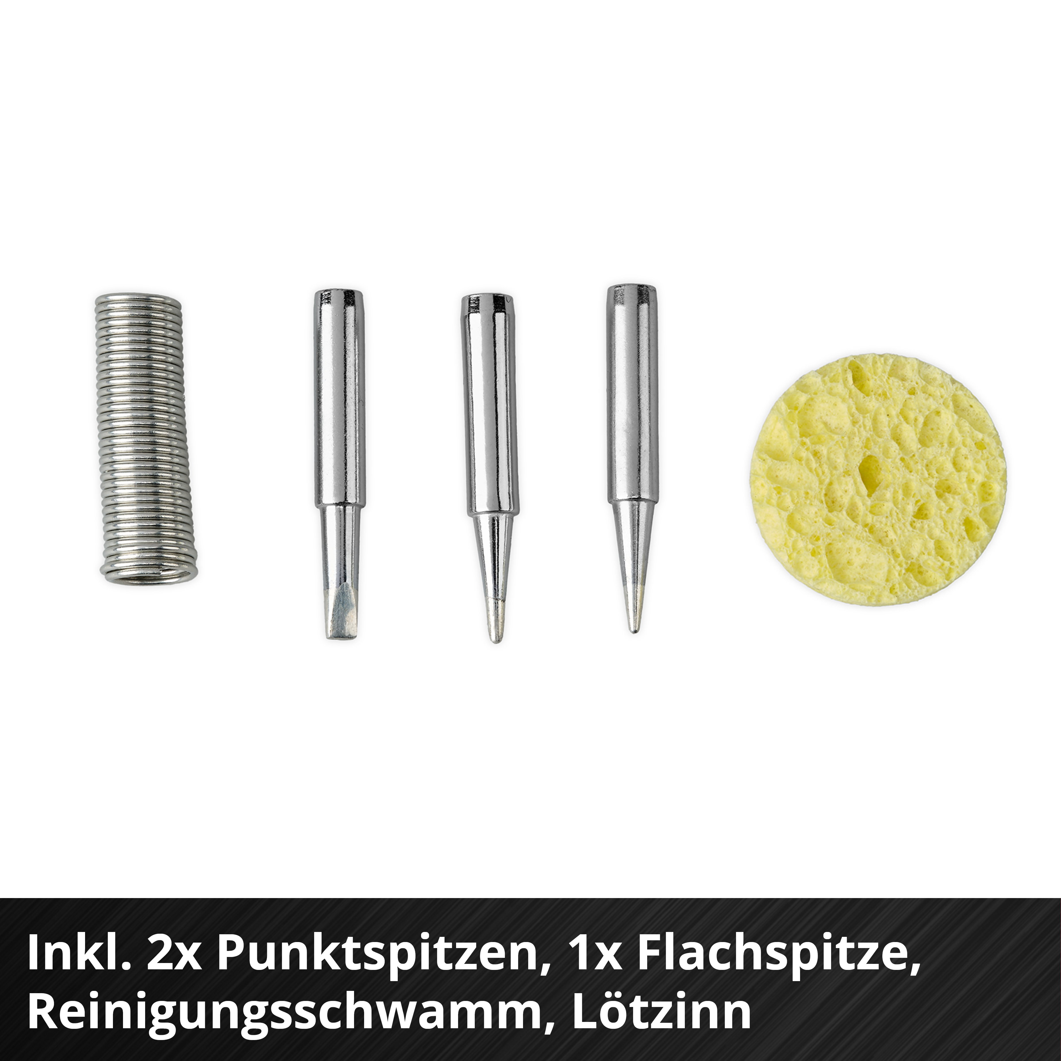 Ein Lötspitzen-Set mit Schwamm und Lötinn.