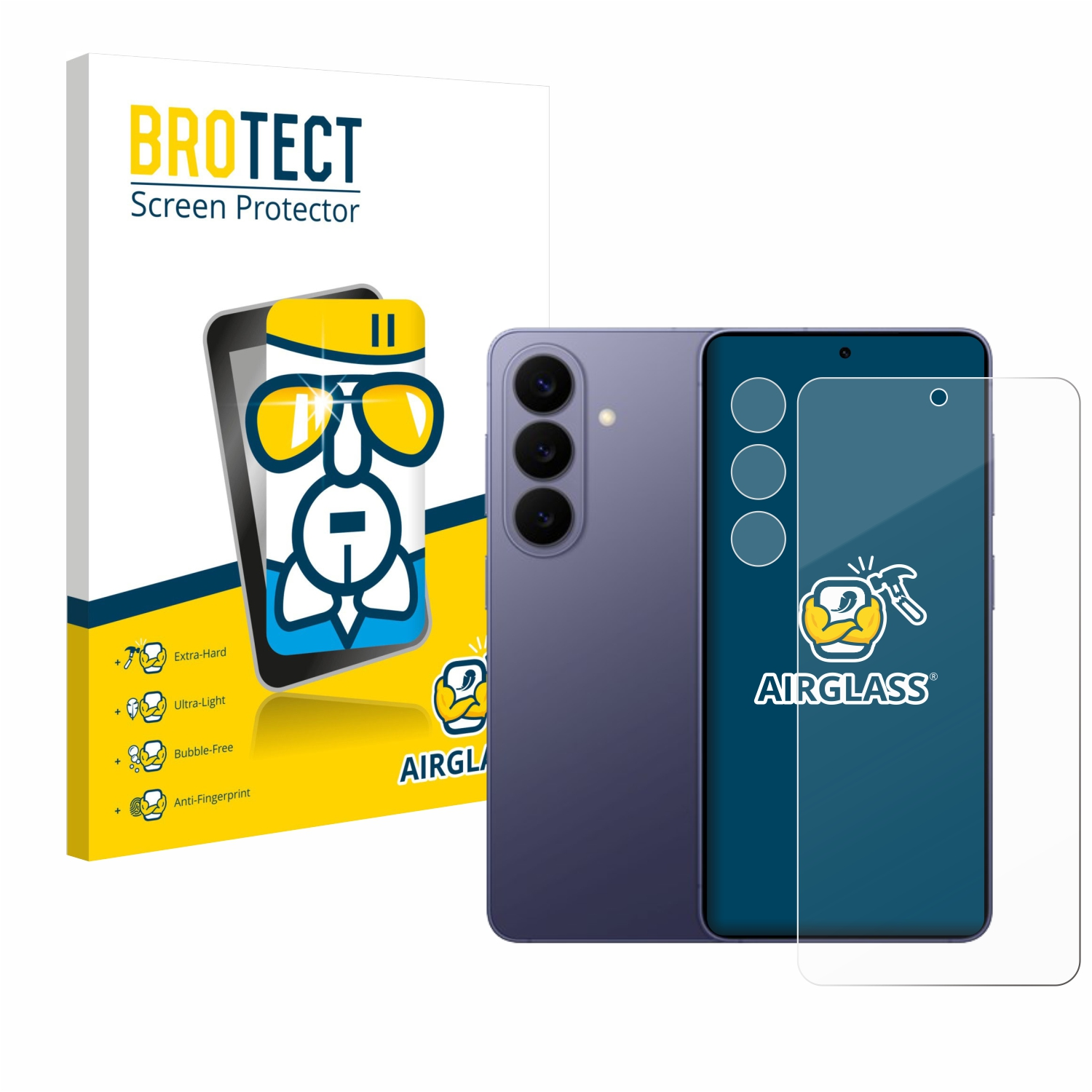 BROTECT Displayschutzfolie für ein lila Smartphone, mit Verpackung.