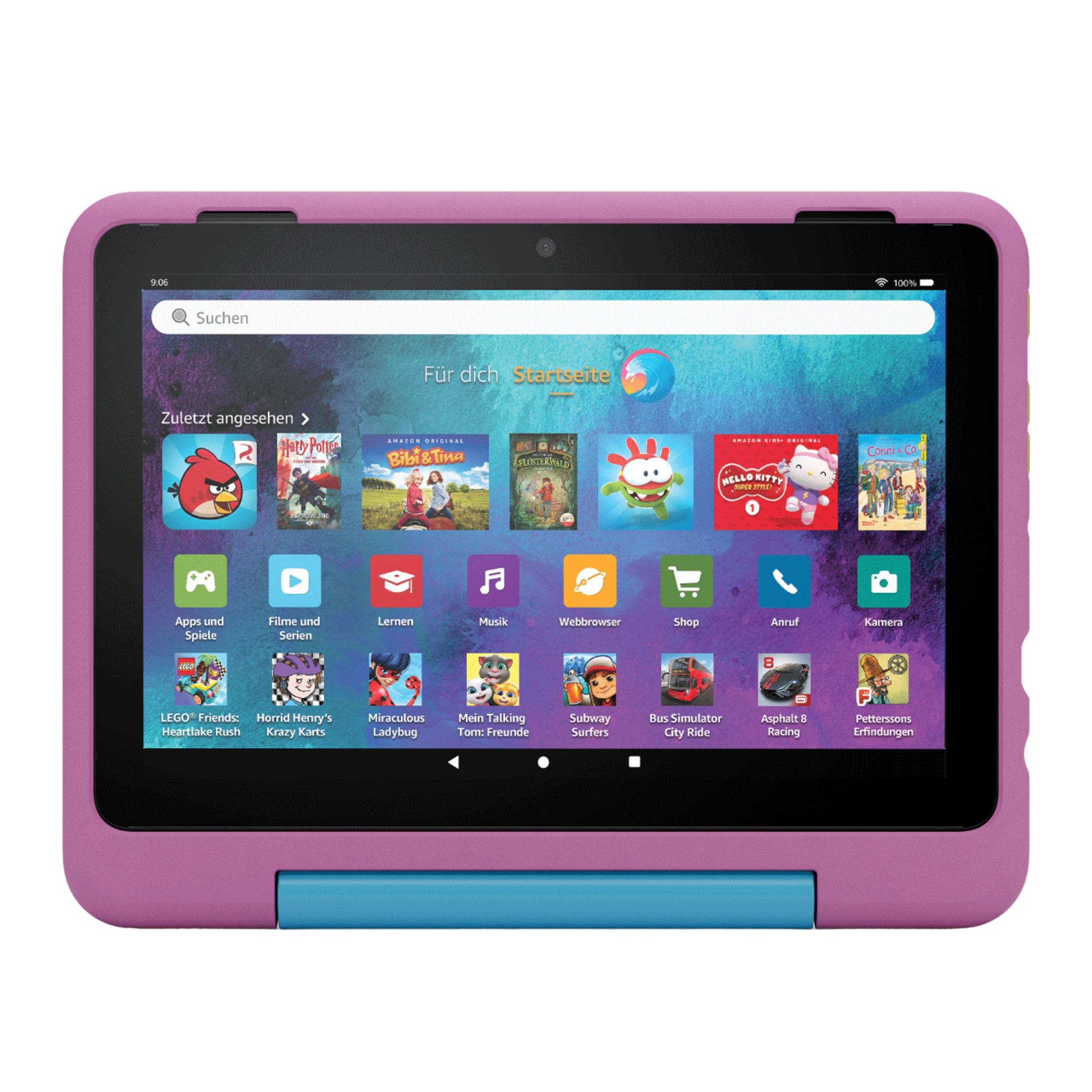 Tablet viola che mostra app come Harry Potter, Hello Kitty e giochi.