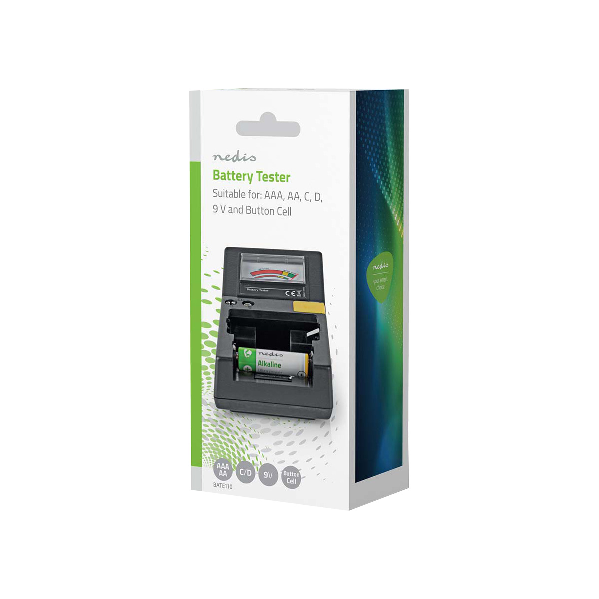 Nedis Batterietester verpackung mit einer AA-Batterie