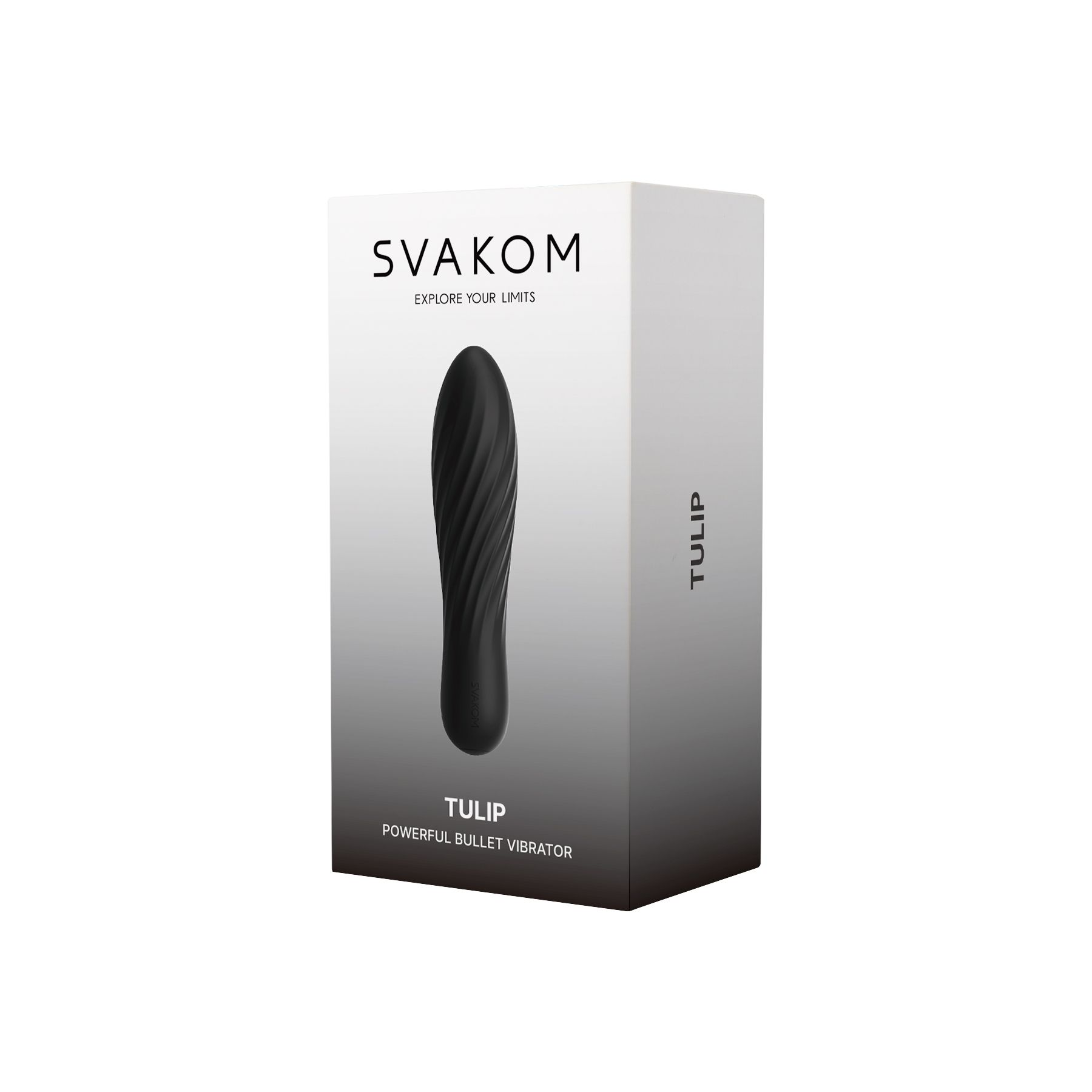 Verpackung eines schwarzen Vibrators mit der Aufschrift "TULIP".