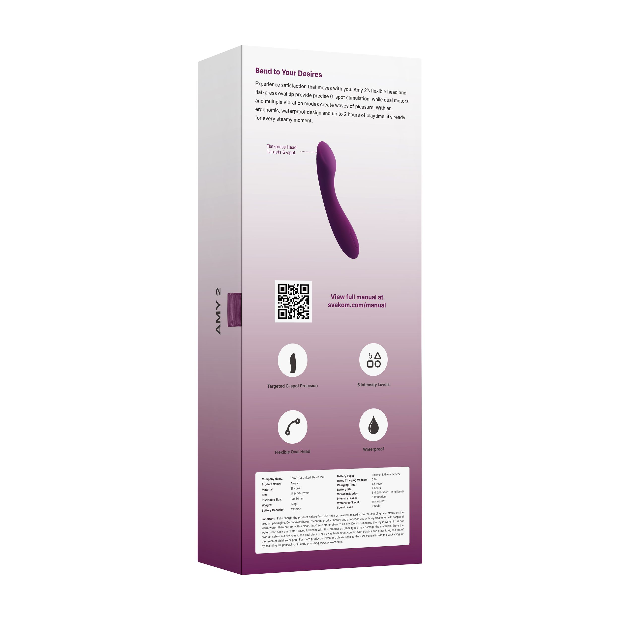 Lila Vibrator AMY 2 mit Präzisionskopf, 5 Intensitätsstufen, wasserdicht.