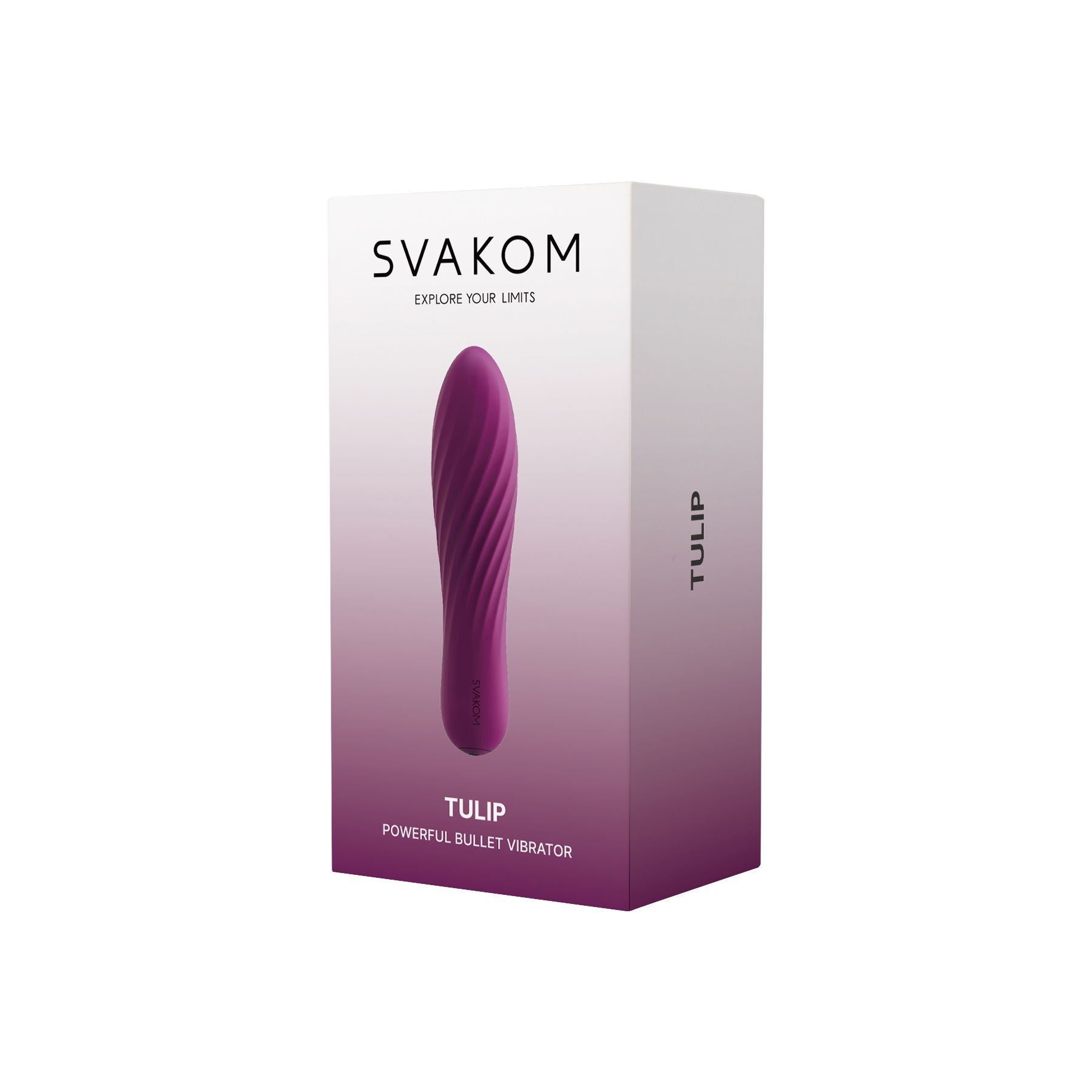 Lila Vibrator der Marke SVAKOM mit dem Namen TULIP auf der Verpackung