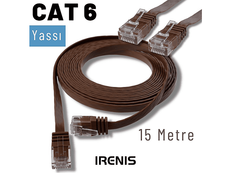 IRENIS 15 Metre CAT6 Kablo Yassı Ethernet Network Lan Ağ İnternet Kablosu