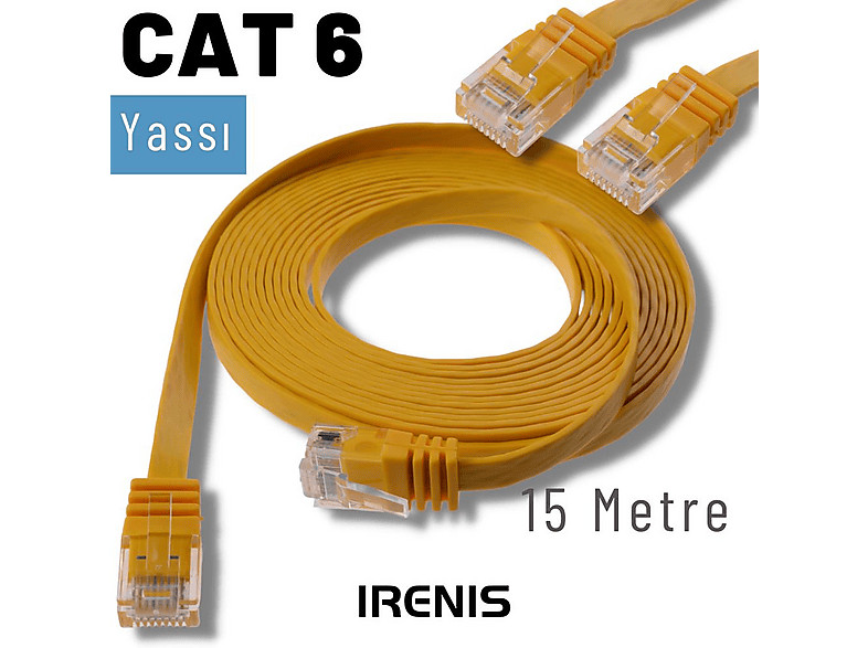 IRENIS 15 Metre CAT6 Kablo Yassı Ethernet Network Lan Ağ İnternet Kablosu