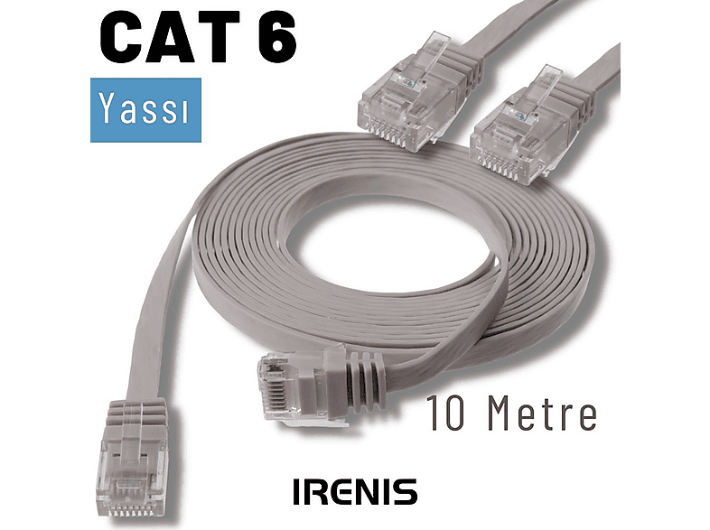 IRENIS CAT6 Yassı Ethernet Network Lan İnternet 10 m Ağ Kablosu