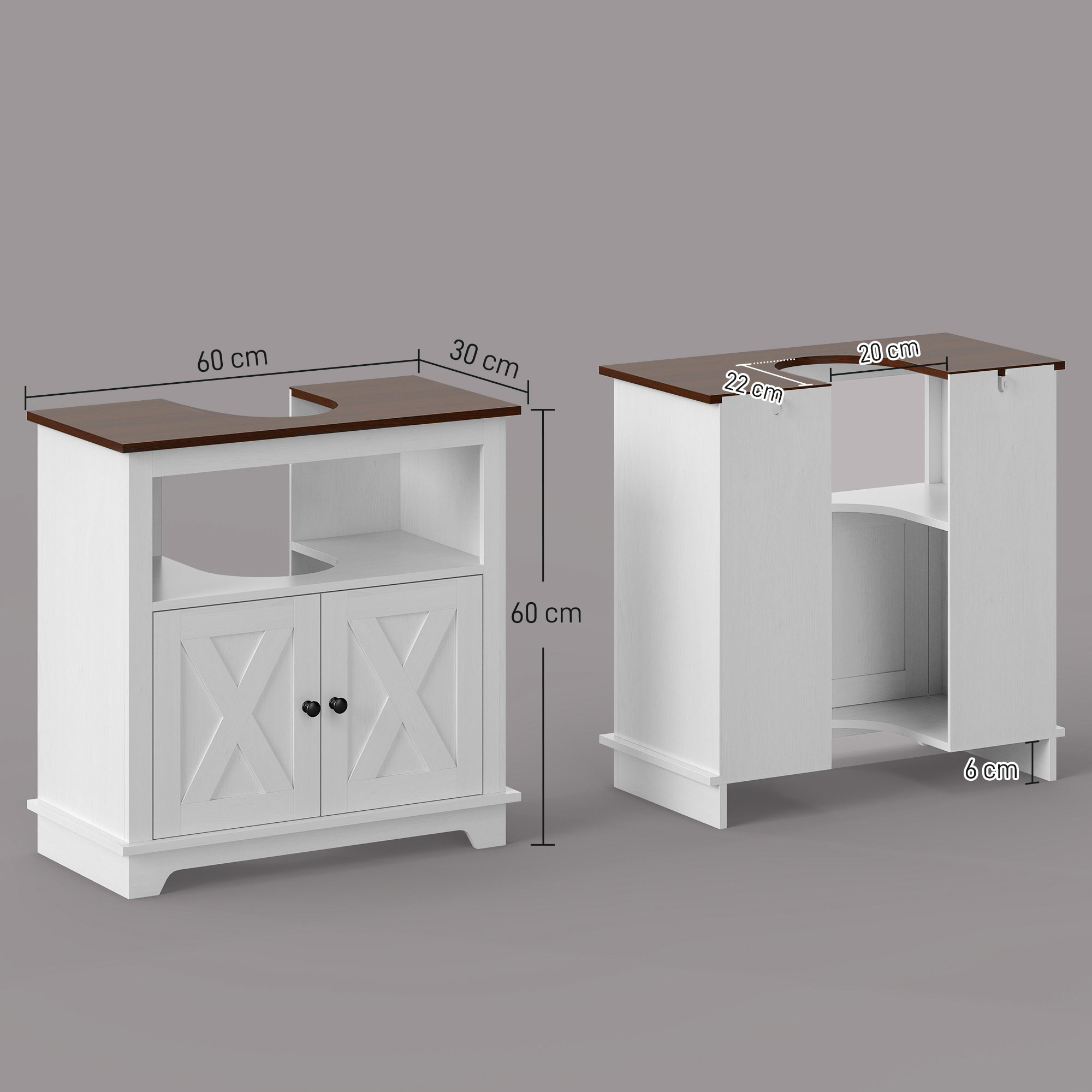 Mueble bajo blanco con tapa de madera, medidas 60x30x60cm.