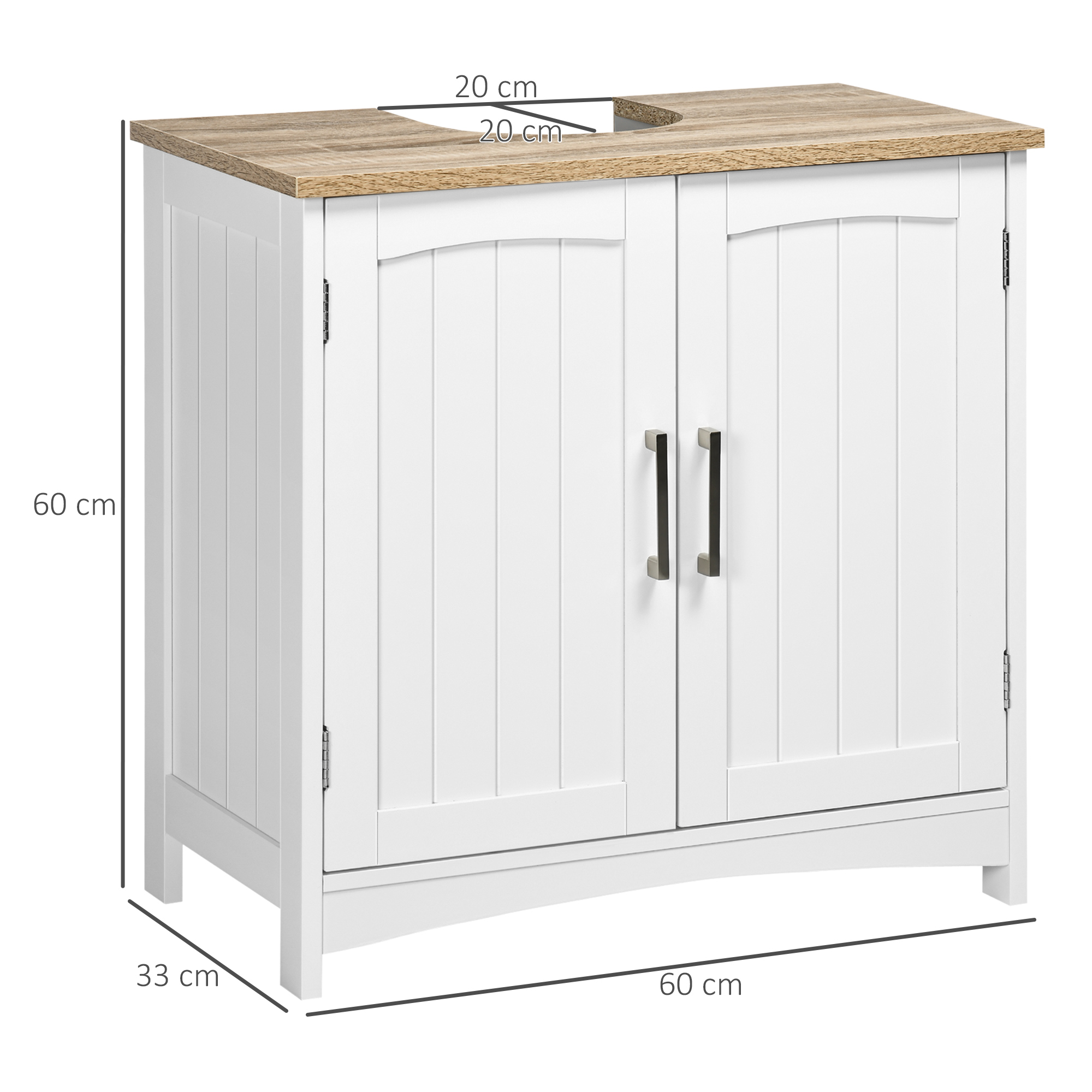Un mueble blanco con tapa de madera y dos puertas.