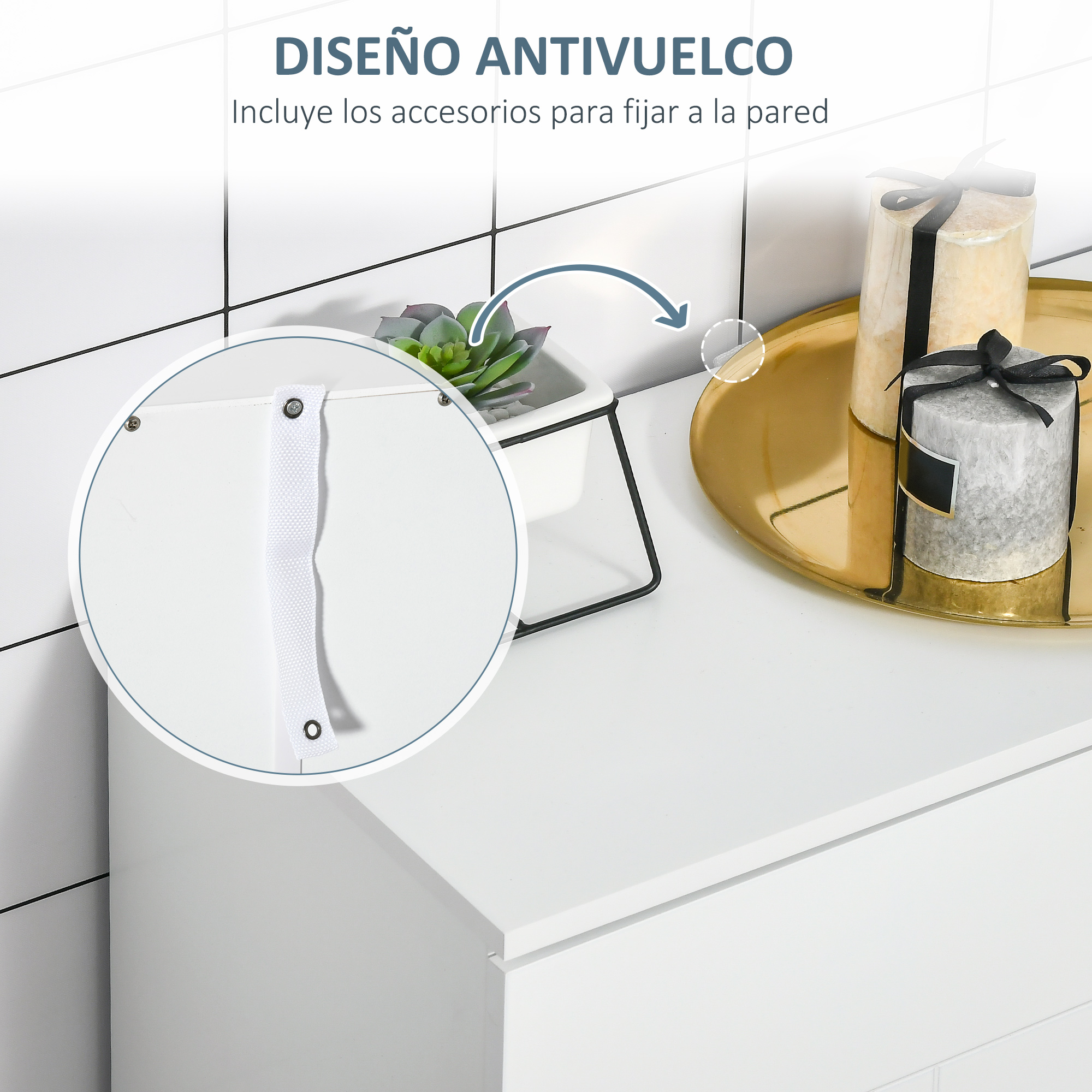 Diseño antivuelco: Incluye accesorios de montaje en pared. Planta en maceta.