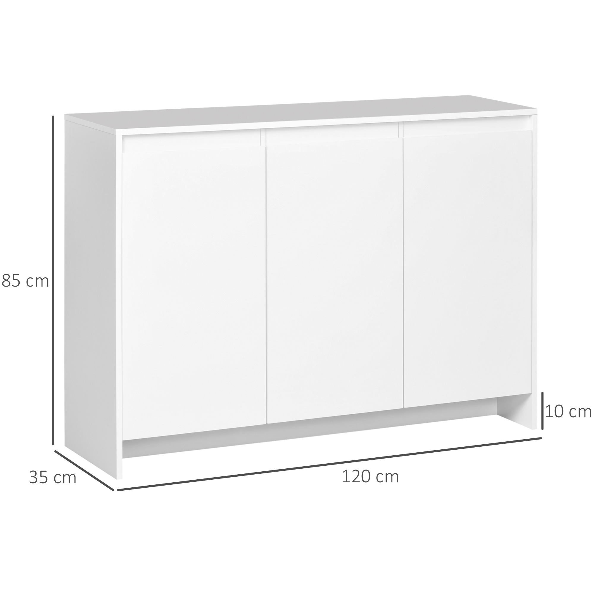 Mueble blanco de tres puertas, 120x35x85 cm.