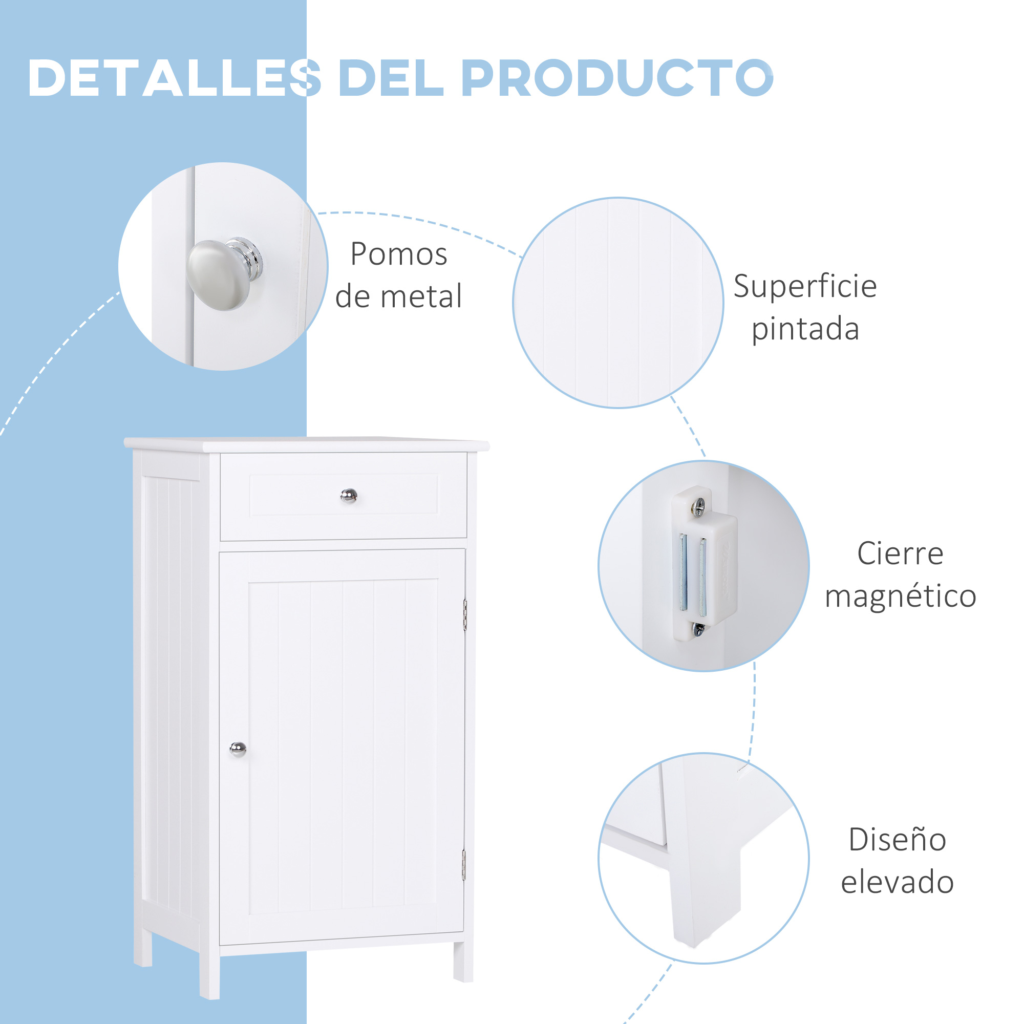 Mueble blanco con caj4n y puerta, pomo metal, cierre magn4tico.
