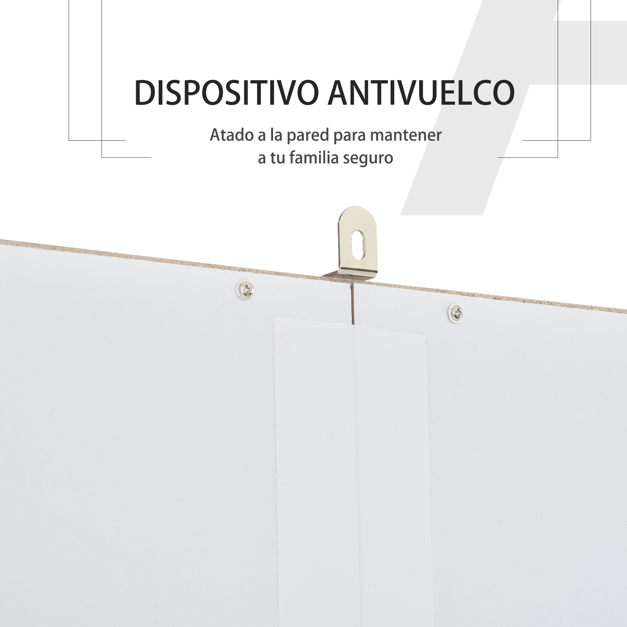 Un soporte en L plateado está fijado a una superficie blanca.