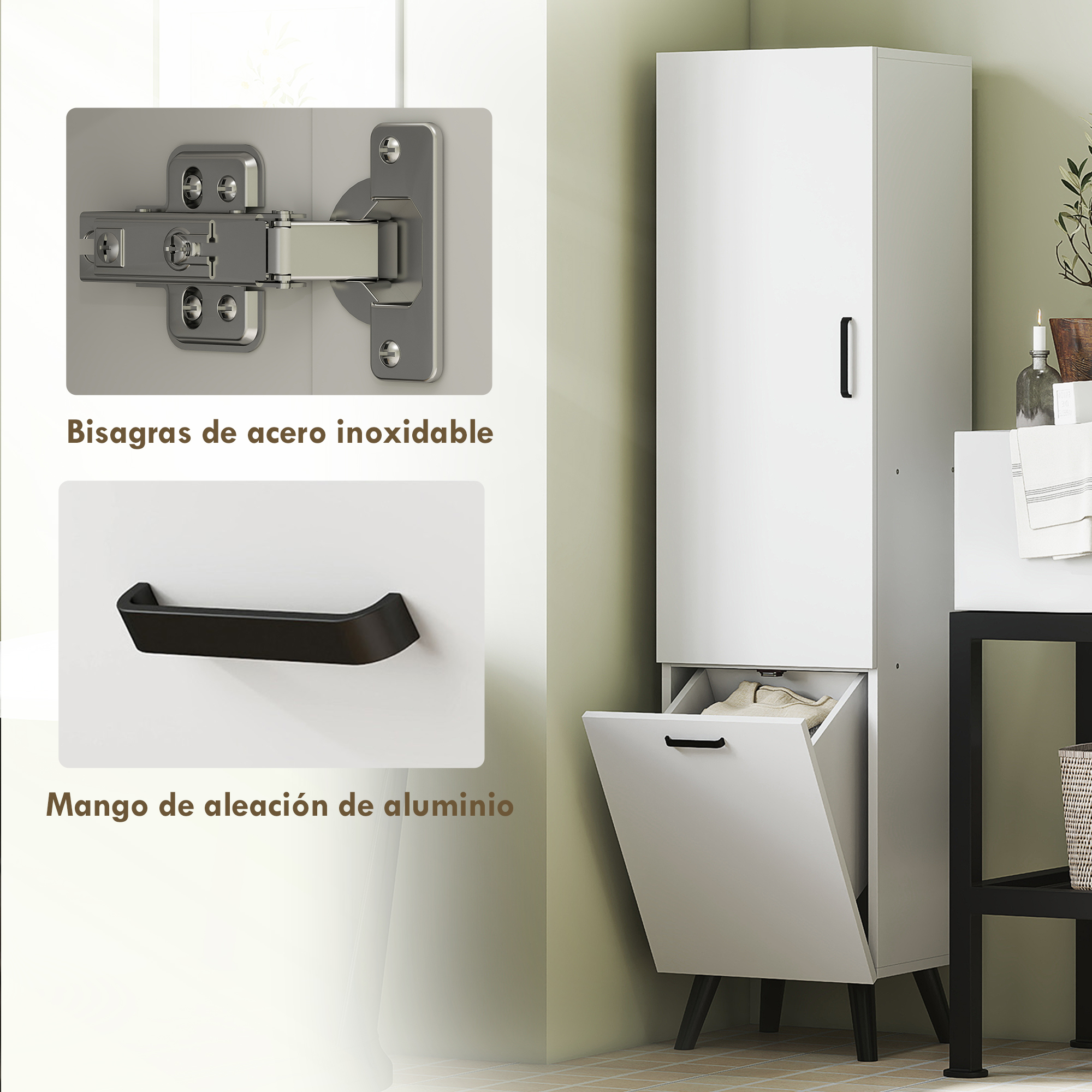 Un armario blanco con un cajón extraíble abierto que contiene ropa.