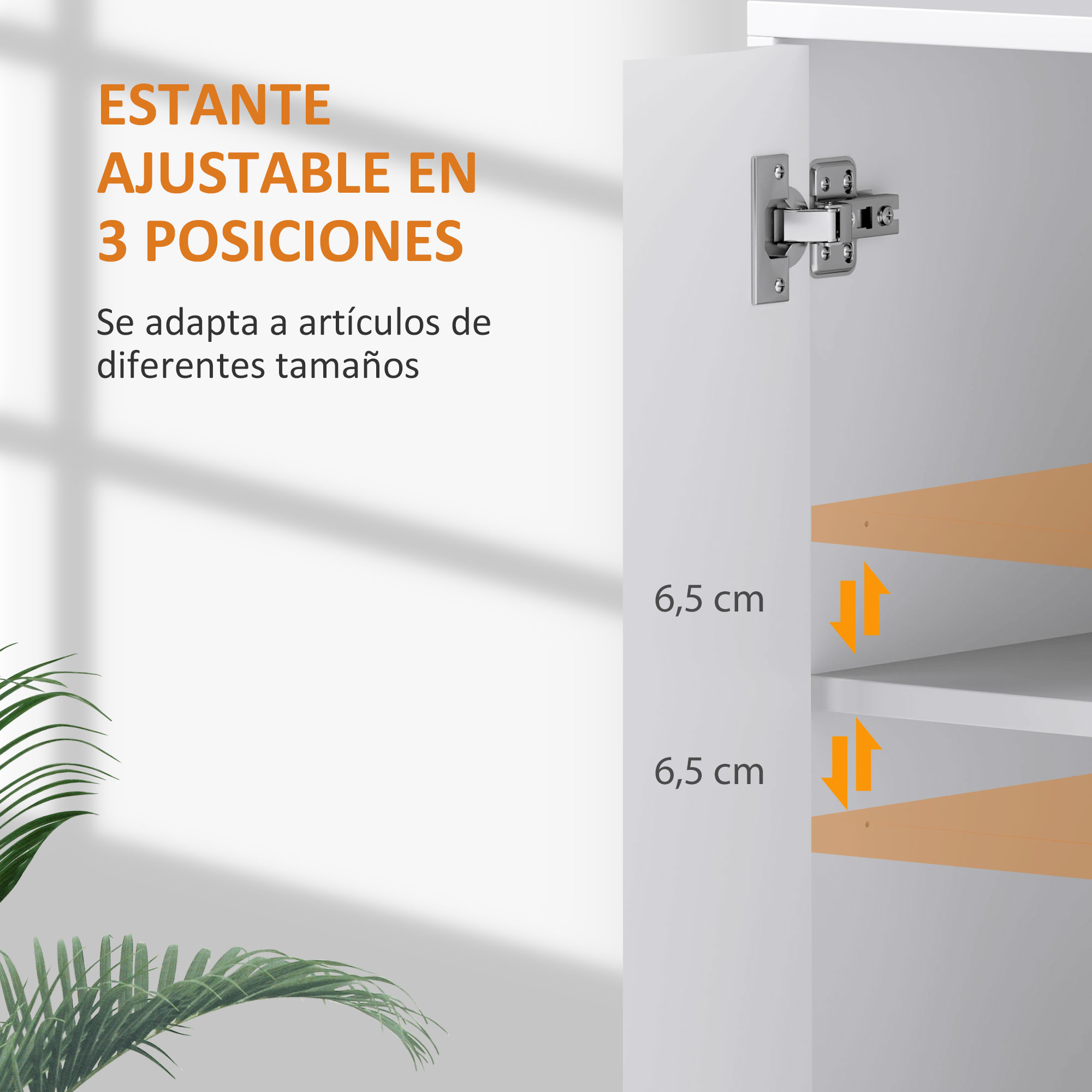Estantería ajustable en 3 posiciones con planta.