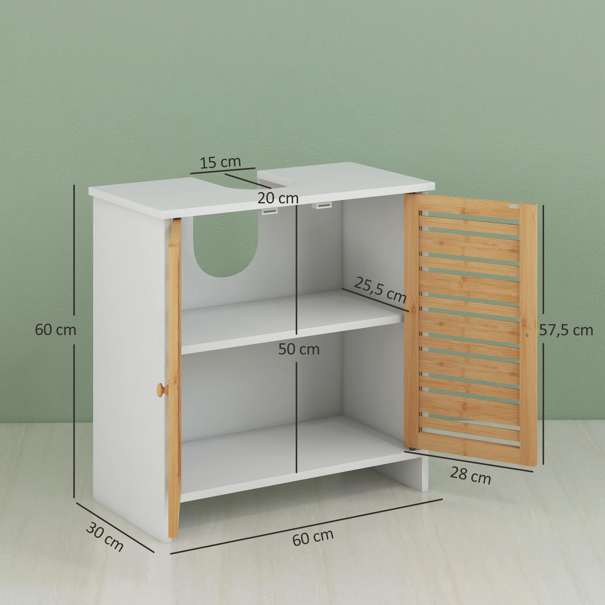 Mueble blanco con puerta de madera, dimensiones AnxPxAl: 60x30x60cm.