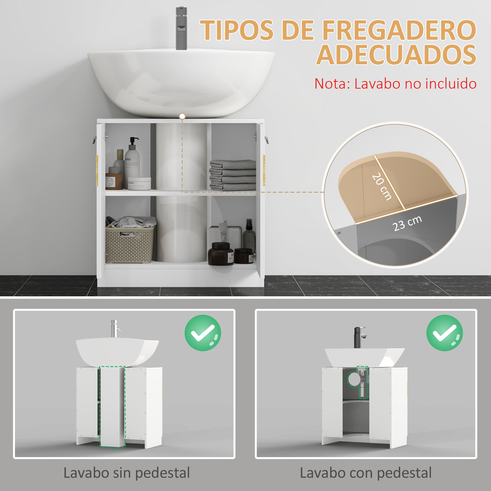 Un mueble de baño con lavabo y grifo, se muestran las dimensiones.