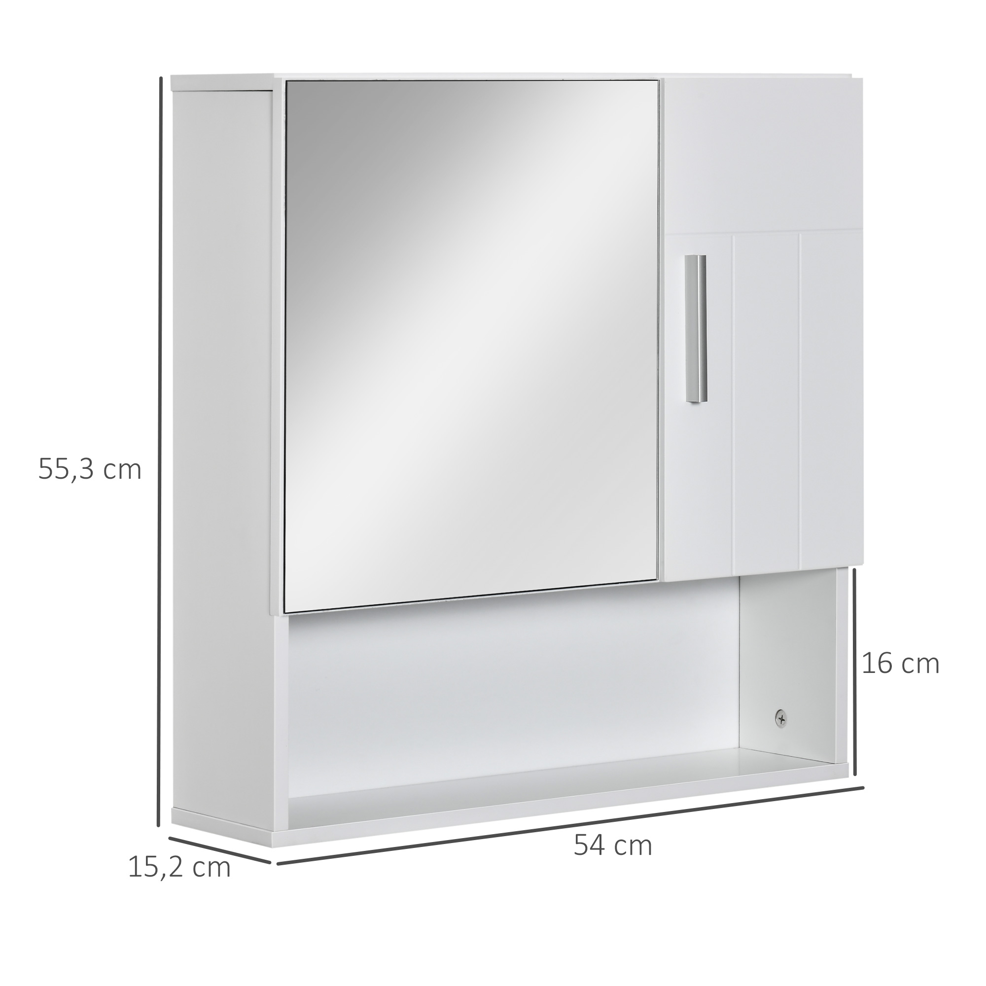 Mueble de baño blanco con espejo. Dimensiones: 55,3x54x15,2 cm.
