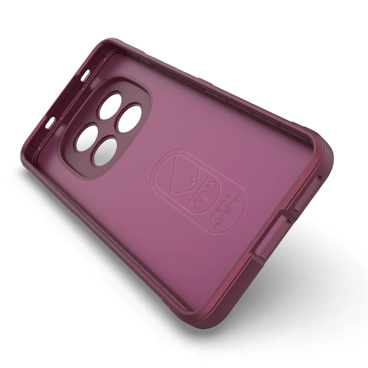 Paarse telefoonhoes met vier camera-uitsparingen en "Drop Protection" logo.