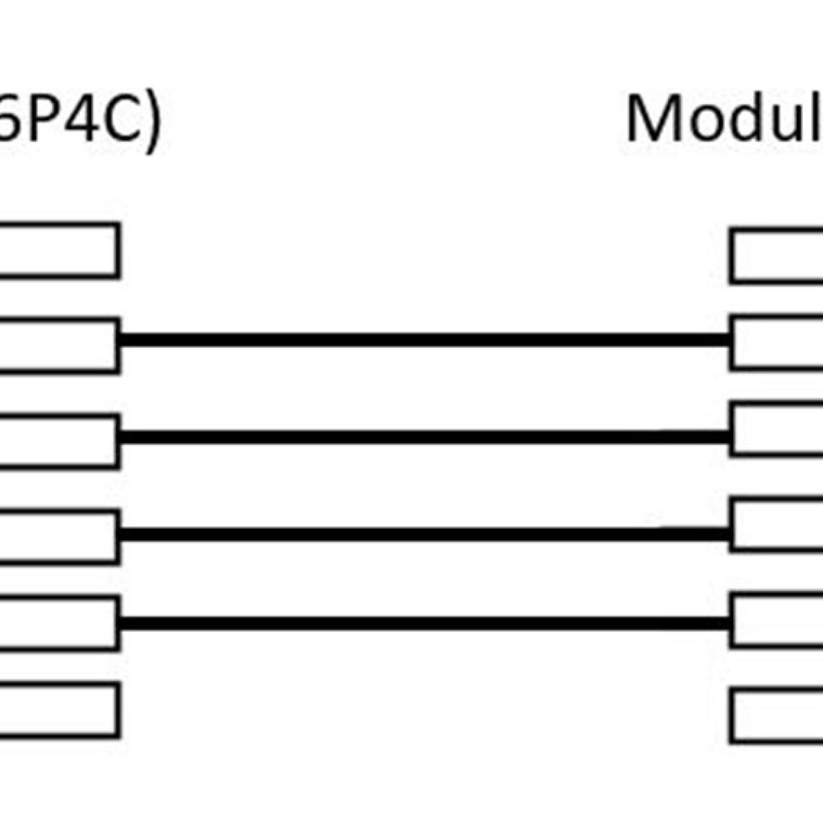 Diagramma con quattro linee parallele che collegano caselle. Testo: 6P4C e Modulo.