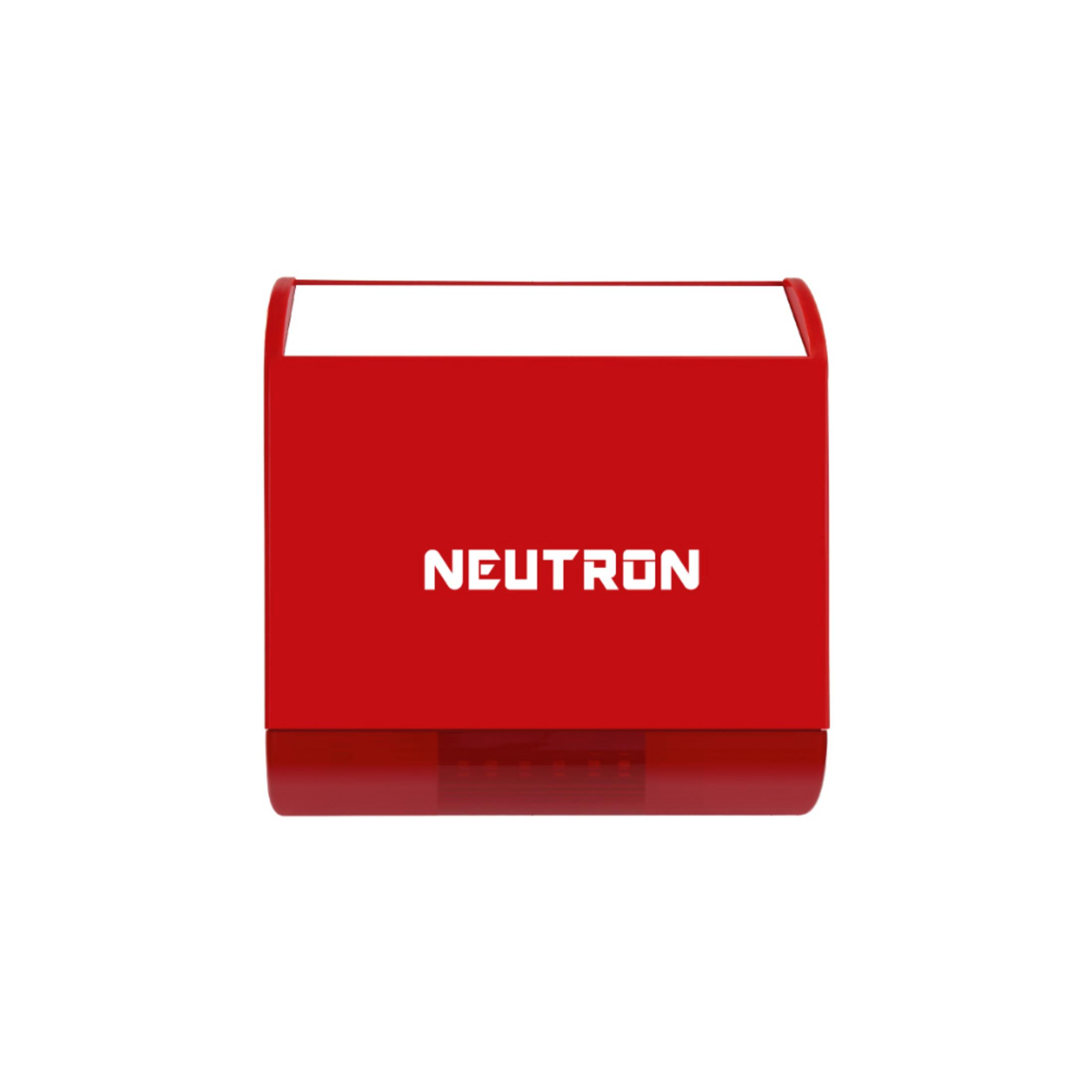 Beyaz NEUTRON yazılı kırmızı bir cihaz.