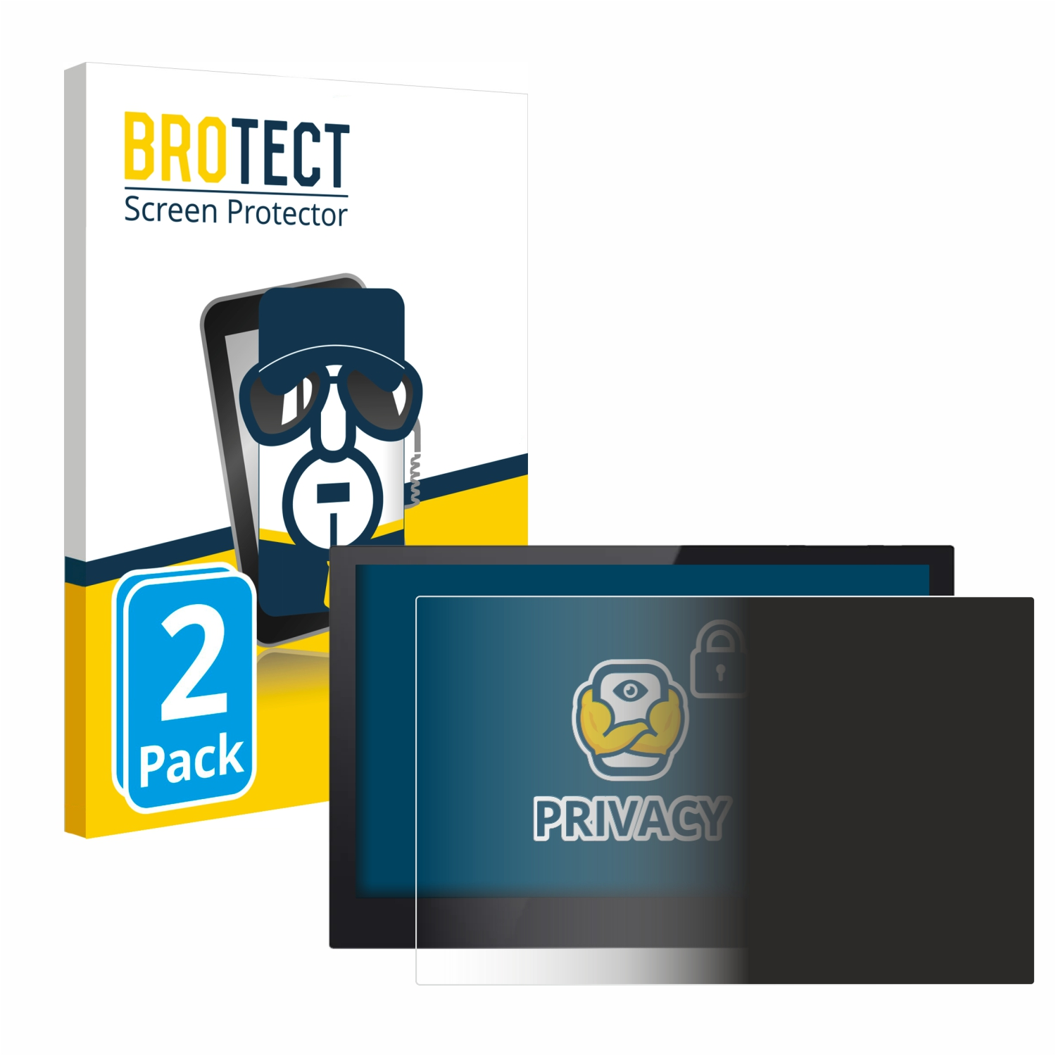 BROTECT Displayschutzfolie mit 2 Stück Packung und Sichtschutz-Symbol.