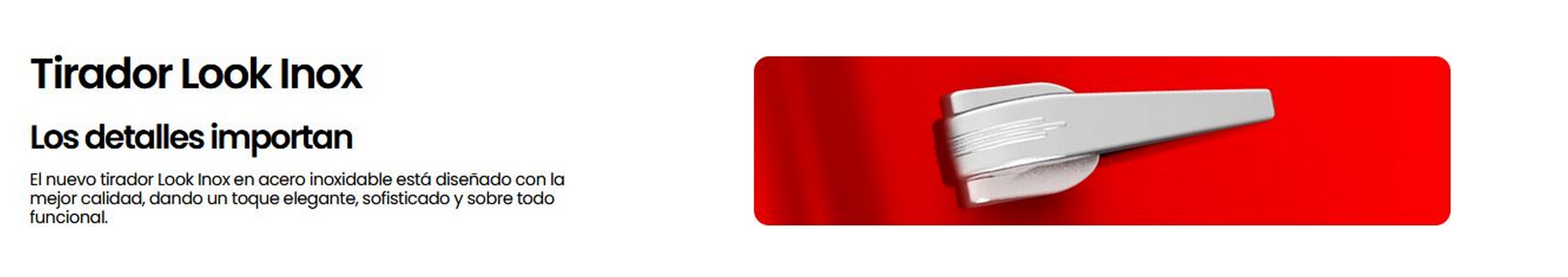 Un asa plateada con líneas sobre fondo rojo.