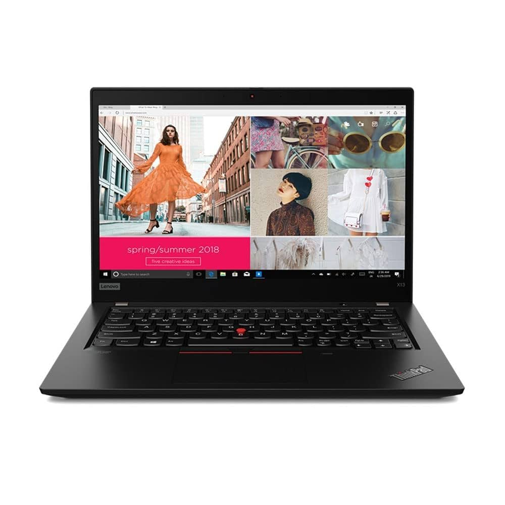 Un ordinateur portable Lenovo noir affichant une mise en page colorée mode printemps/été.