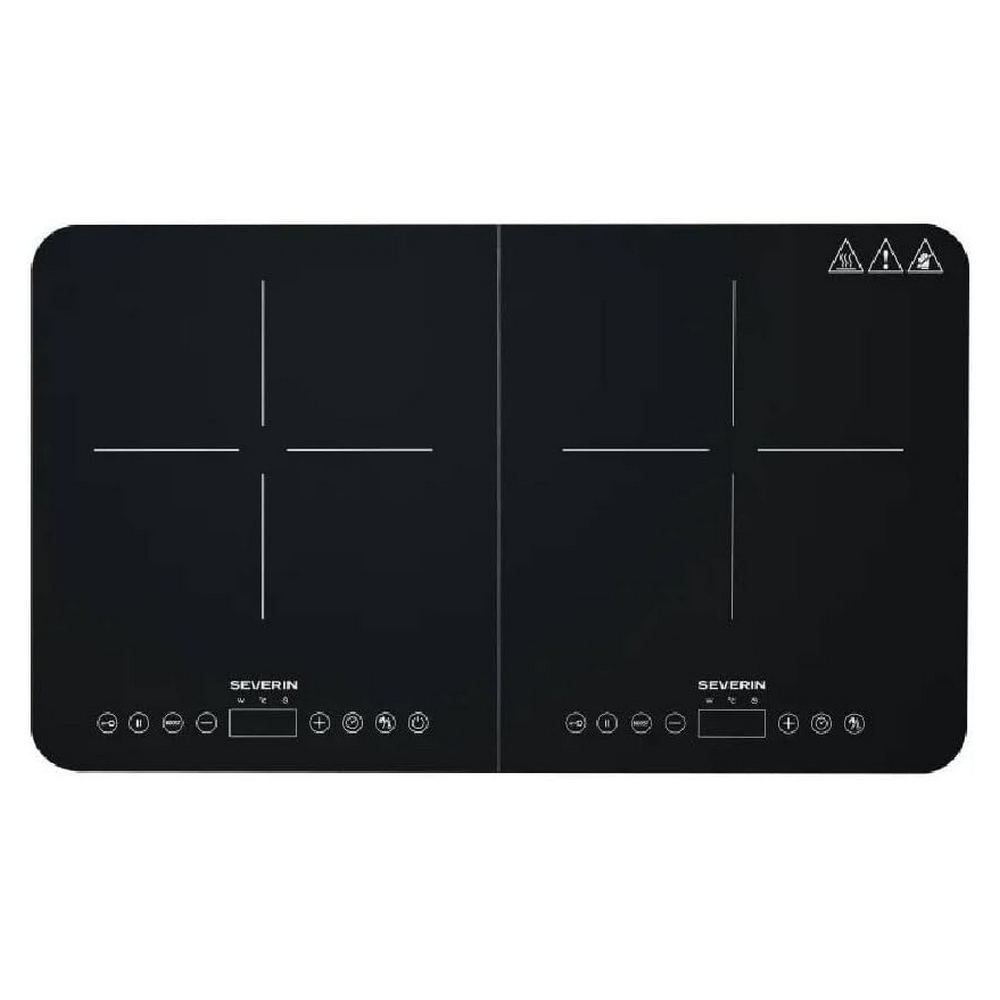 Czarna płyta indukcyjna z dwoma polami grzewczymi i panelem dotykowym.