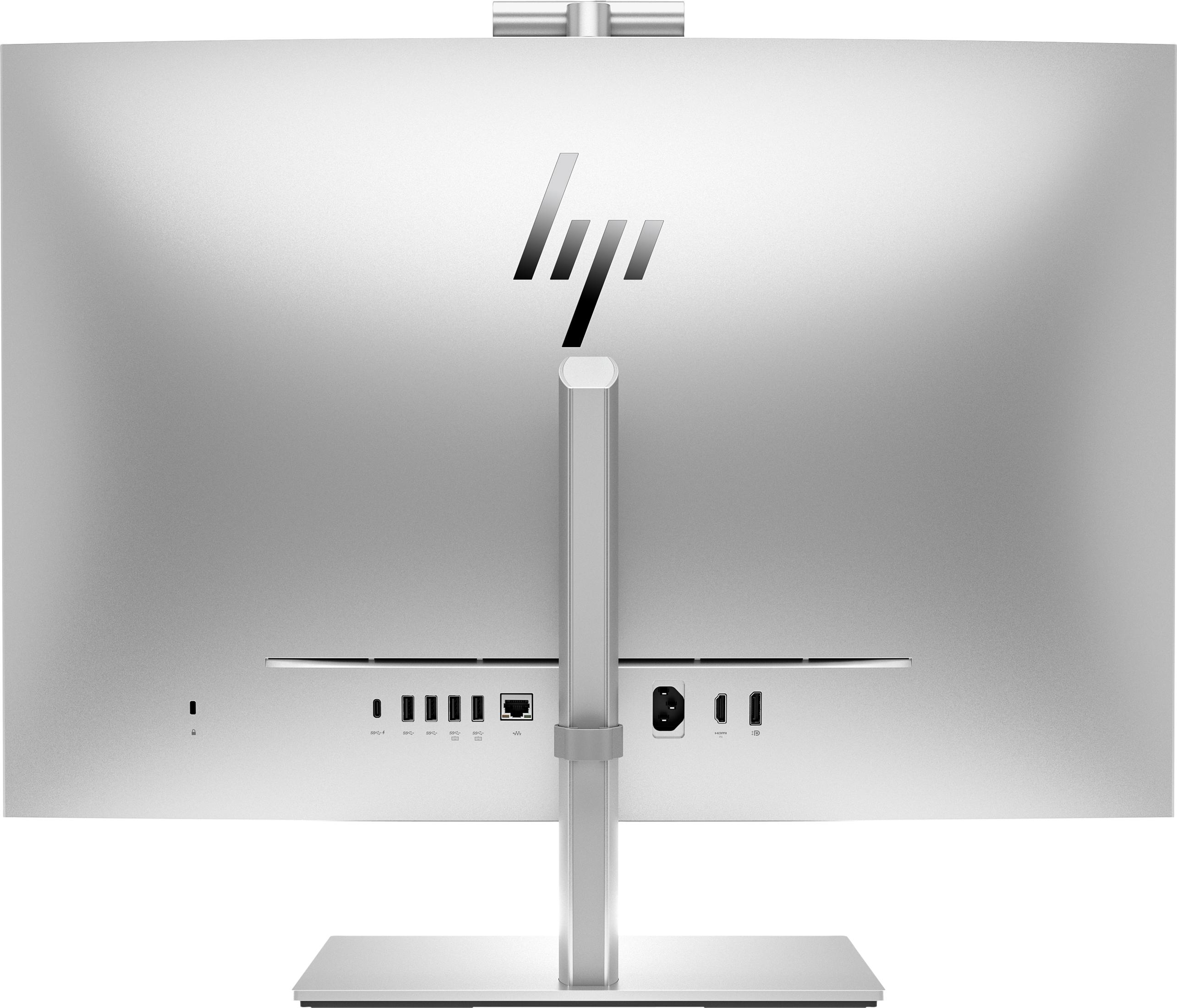 Retro di un monitor HP argento con porte e logo.