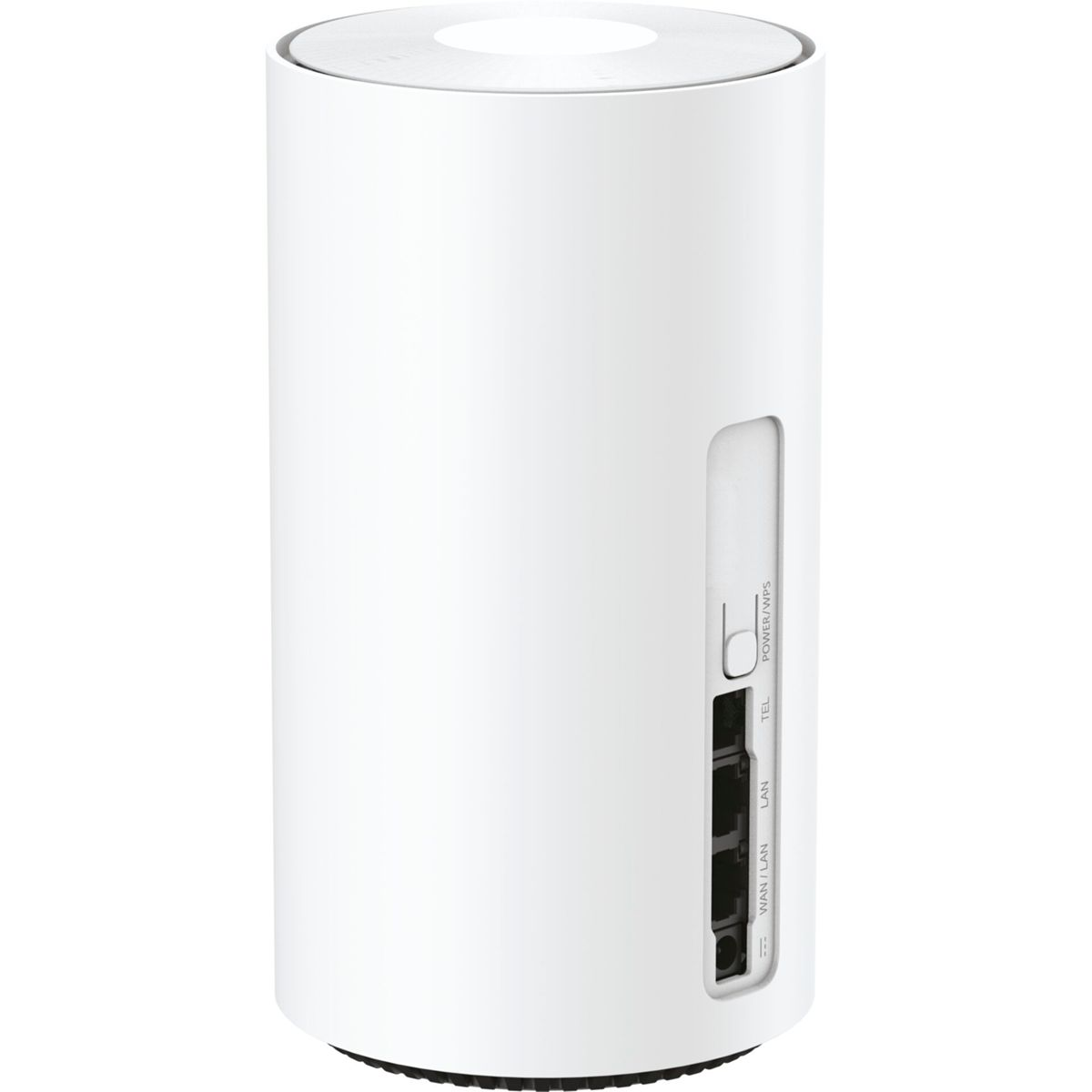 Un router bianco con porte di alimentazione, telefono e LAN visibili.