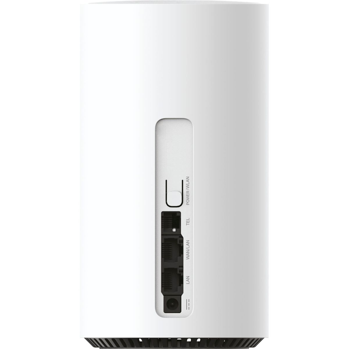 Un router bianco con porte per alimentazione, telefono, WAN/LAN e LAN.