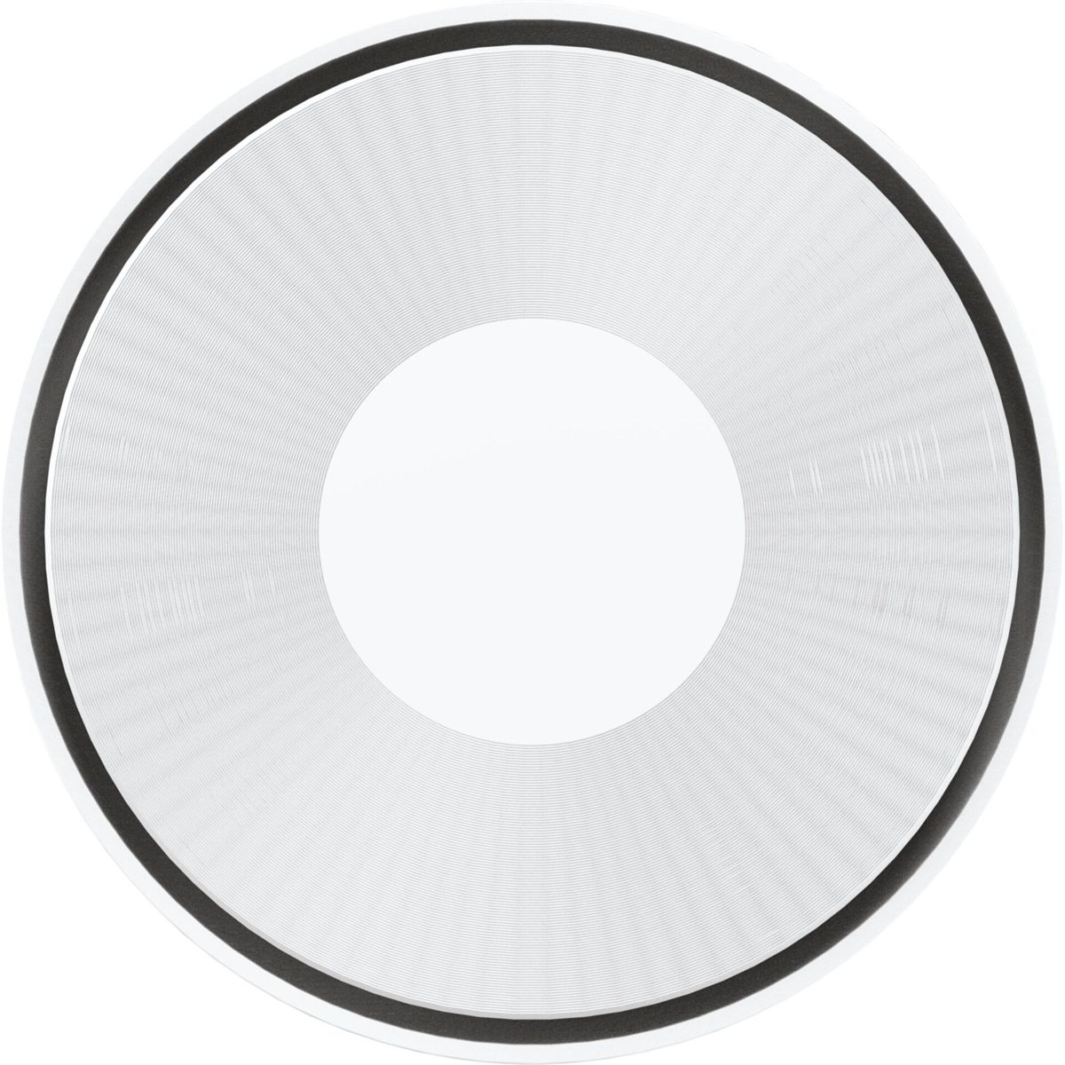 Un disco bianco con sottili linee grigie e un bordo esterno nero.